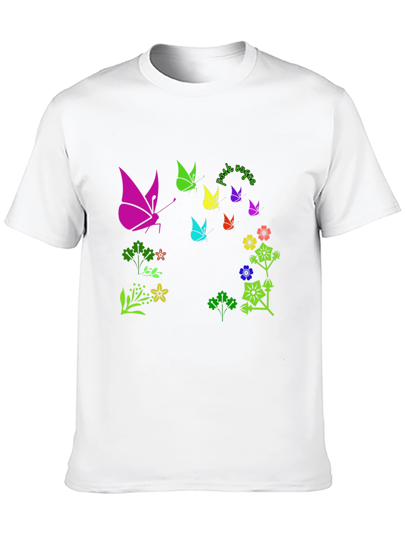 Vibrant Butterfly & Floral Print Black T-Shirt - 10
