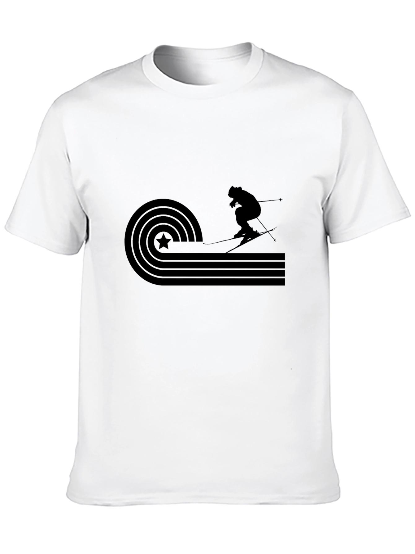 Black Retro Skiing Graphic Tee - Black Cotton T-Shirt view 10
