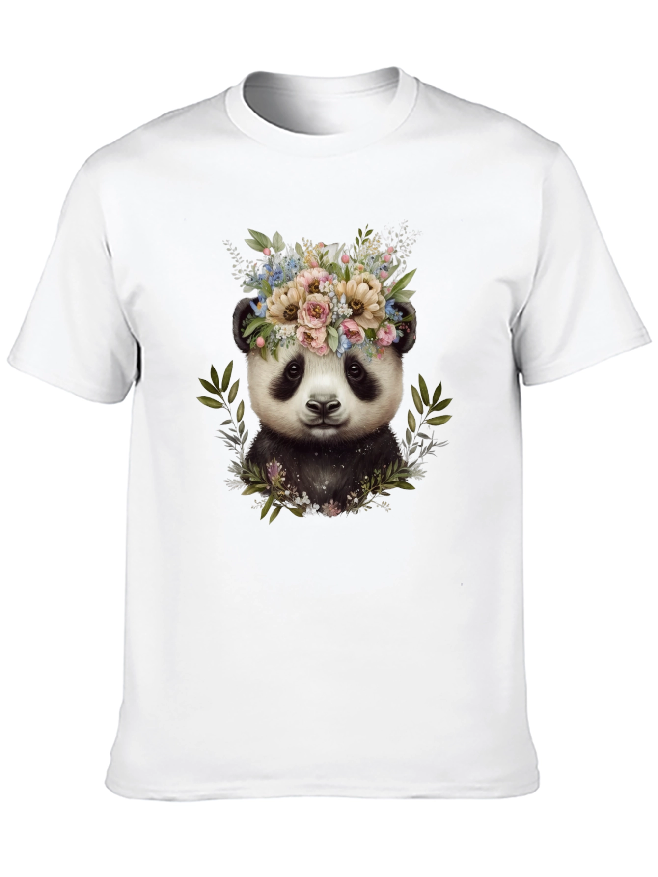 Black Panda Floral Wreath Tee - Unique Graphic Print T-Shirt view 10