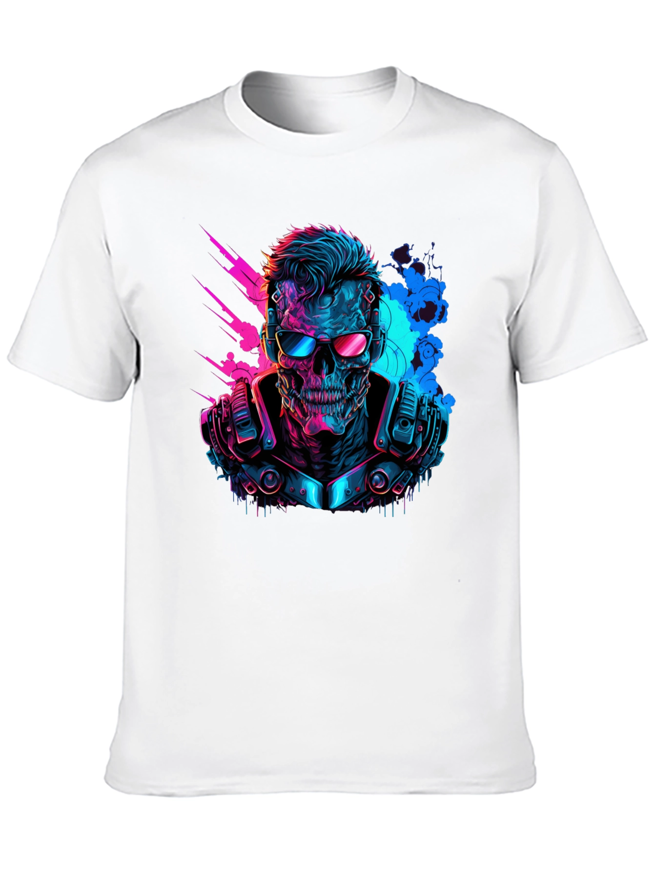 Black Cyberpunk Skull T-Shirt - Neon Techwear view 10
