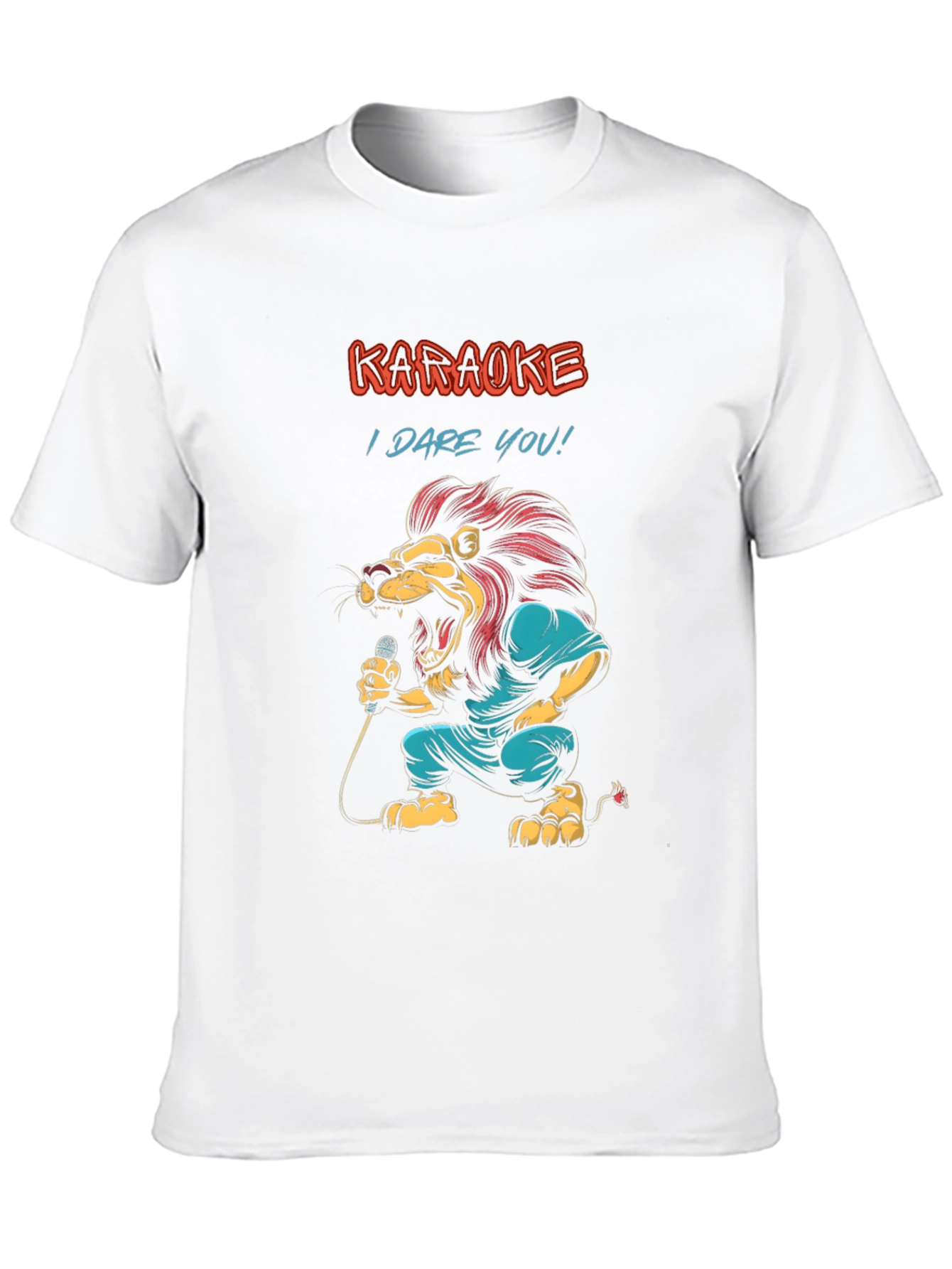 Black Karaoke Lion Graphic Tee - "I Dare You!" Black T-Shirt view 10