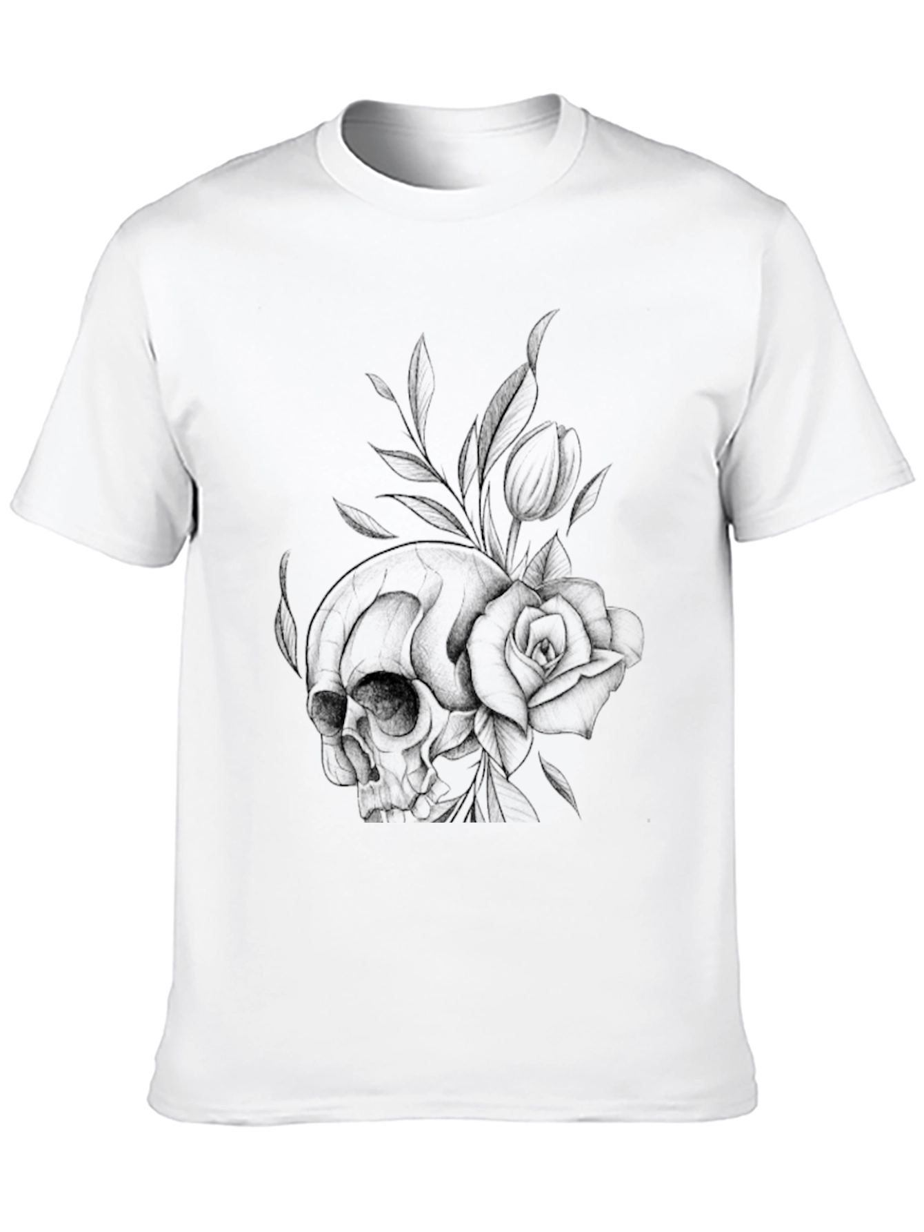 Black Skull & Rose Graphic Print T-Shirt - Casual Style view 10