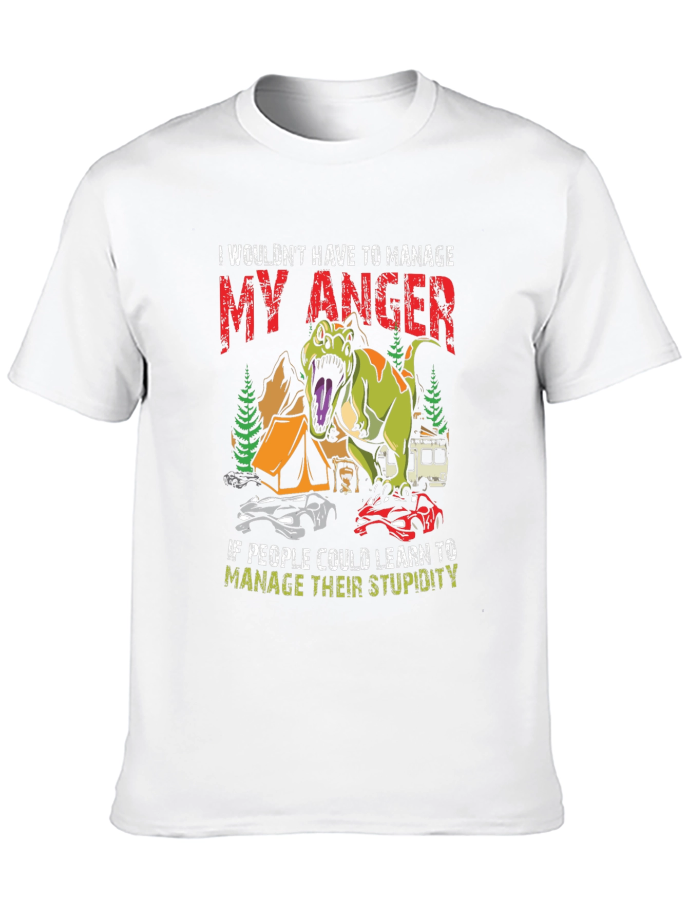 Black Manage Anger Dinosaur T-Shirt - Funny Camping Tee view 10