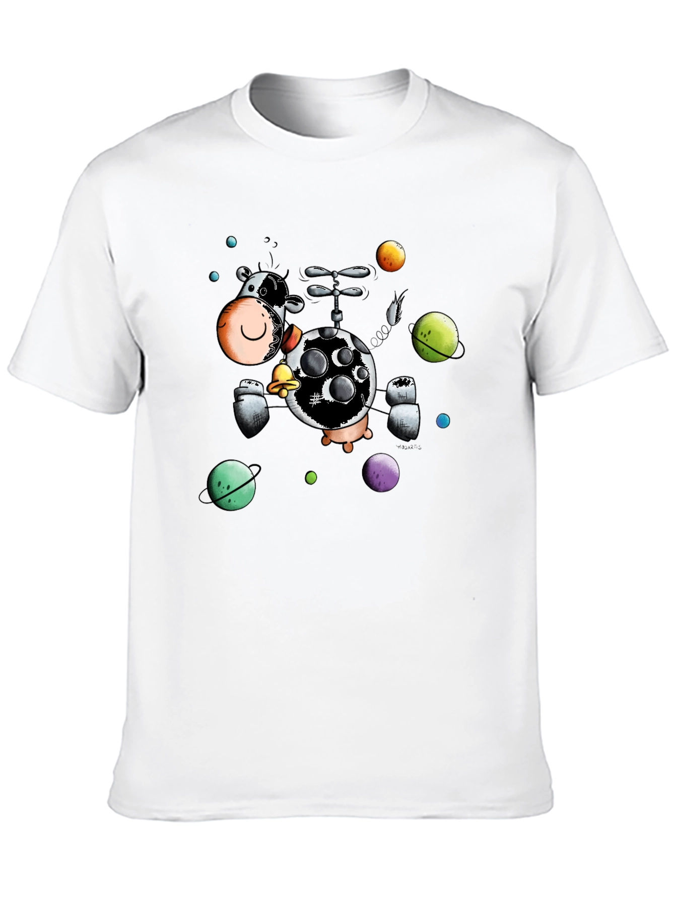 Black Cosmic Cow Black T-Shirt, Novelty Cartoon Design view 10