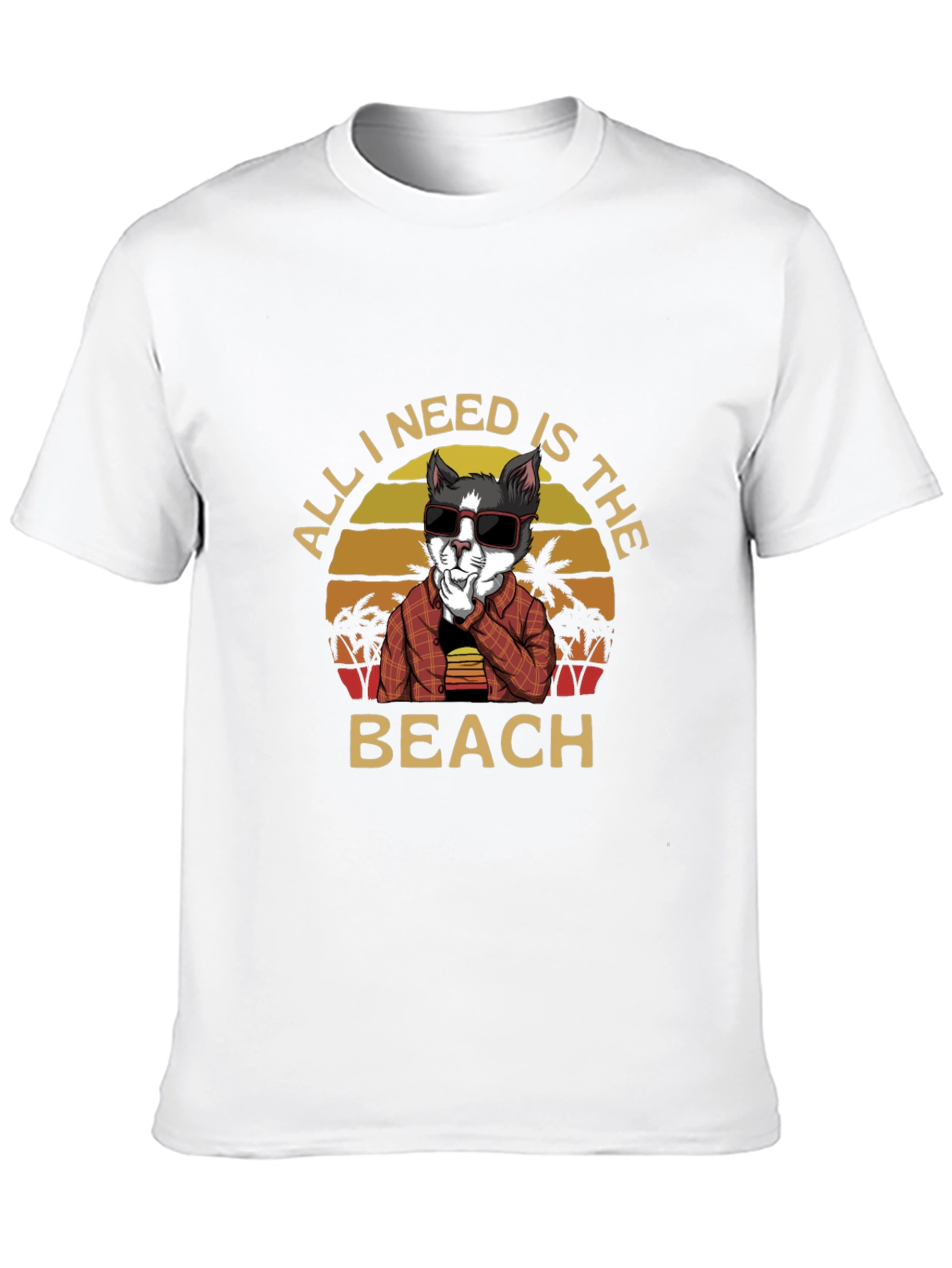 Black All I Need Is The Beach Cat T-Shirt view 10