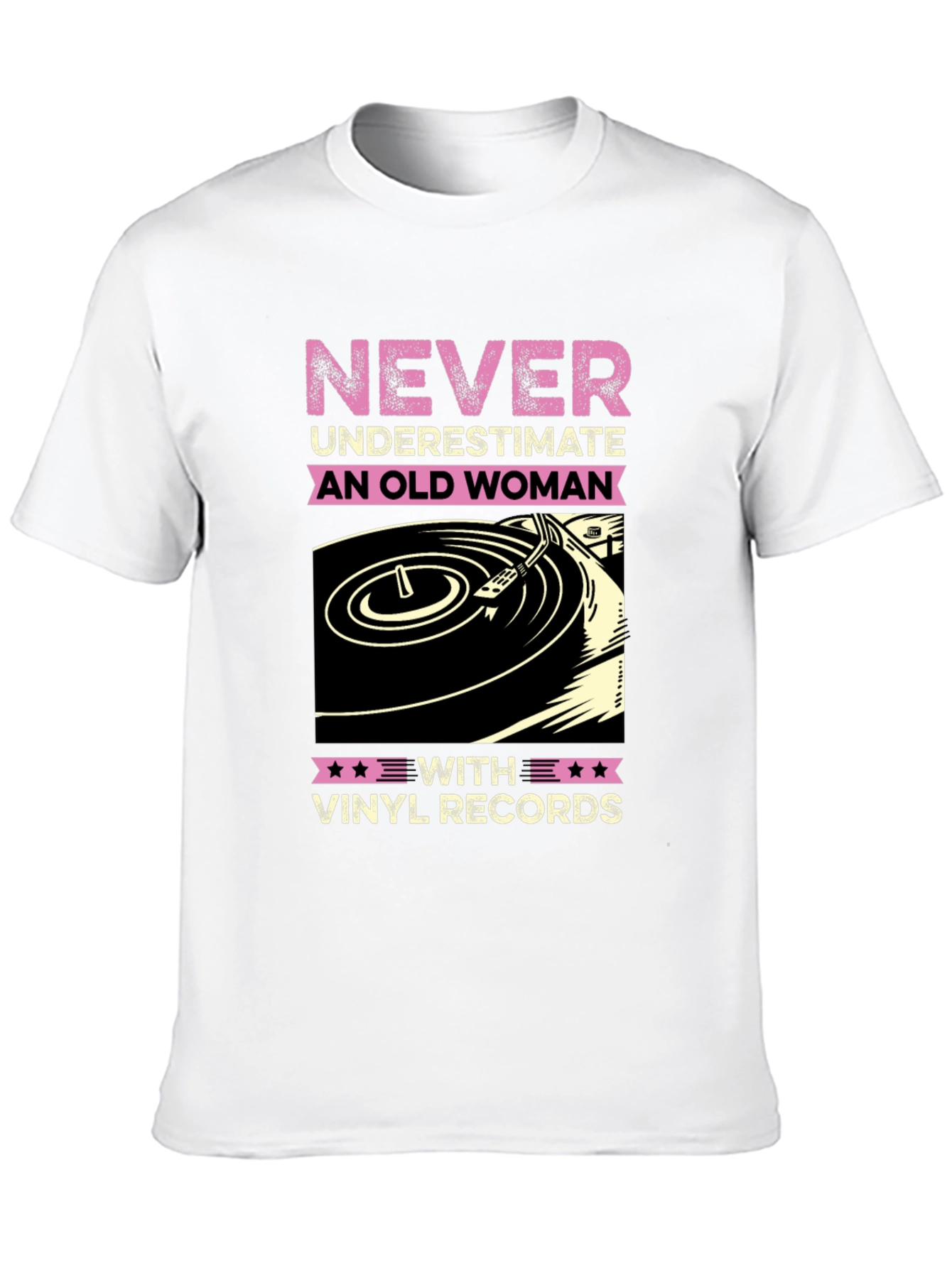 Black Never Underestimate Old Woman Vinyl Records T-Shirt view 10
