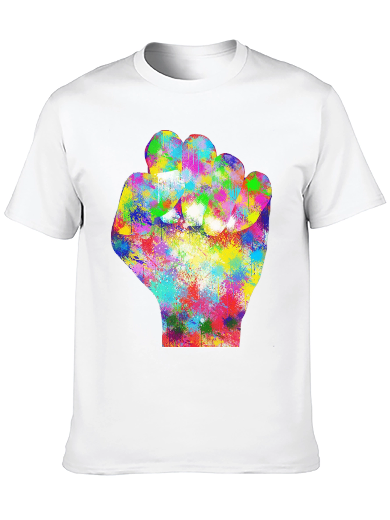 Black Colorful Fist Graphic Black T-Shirt view 10
