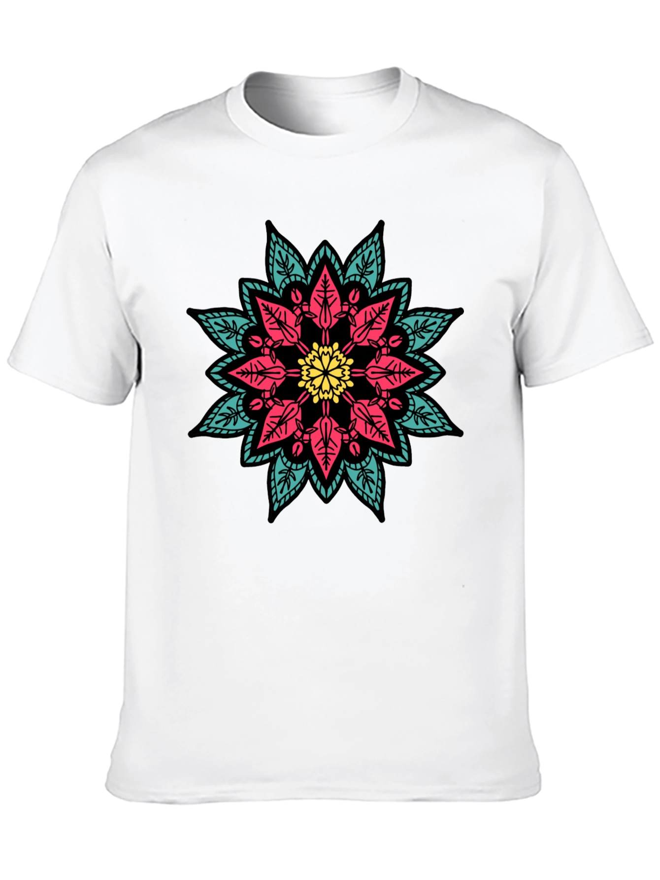 Black Geometric Mandala Graphic Print Black T-Shirt view 10