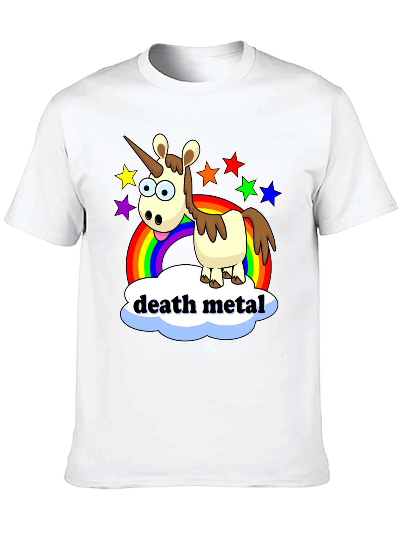 Black Death Metal Unicorn T-Shirt - Rainbow Star Design view 10
