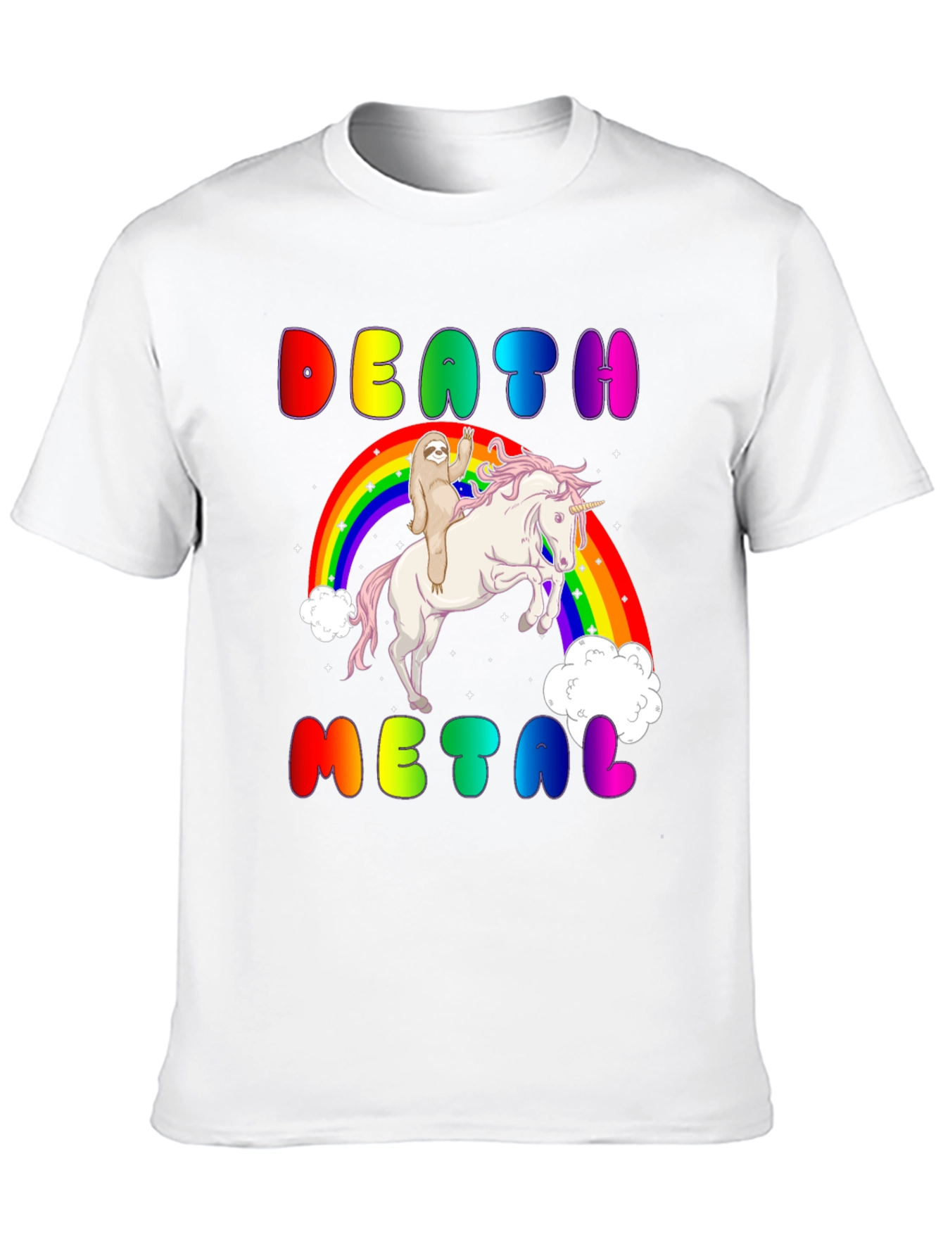 Black Death Metal Sloth Riding Unicorn T-Shirt view 10