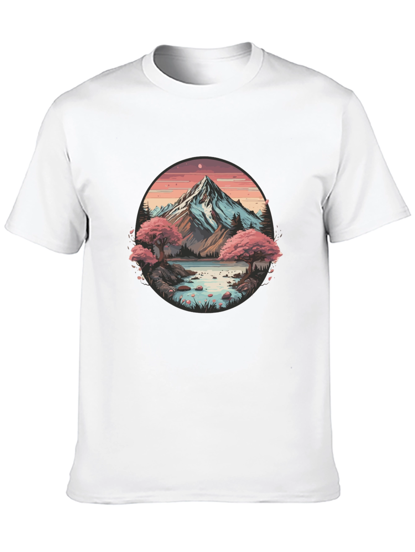 Black Mountain Lake Scene Graphic Tee - Black Casual Shirt view 10
