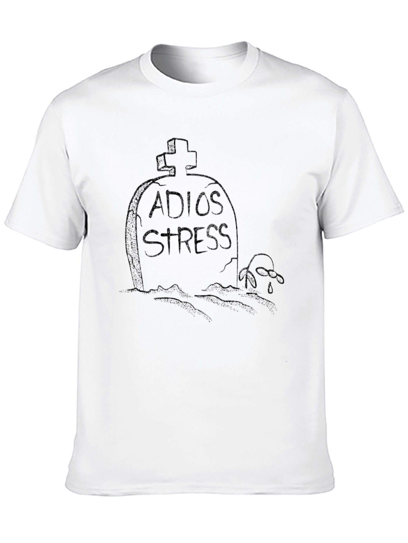 Black Adios Stress Black T-Shirt with Tombstone Design view 10