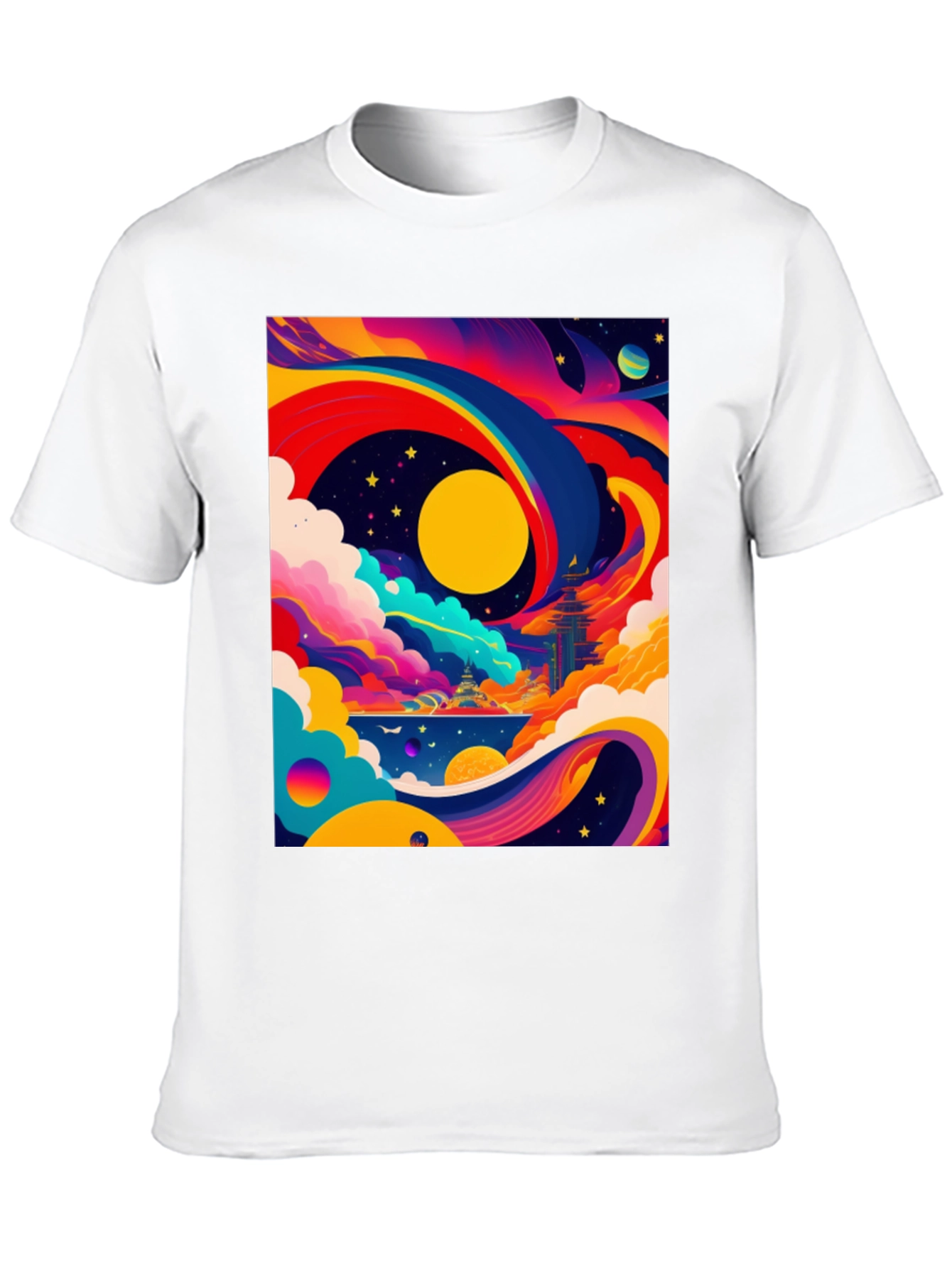 Black Vibrant Celestial Graphic Tee - Artistic Dreamscape view 10