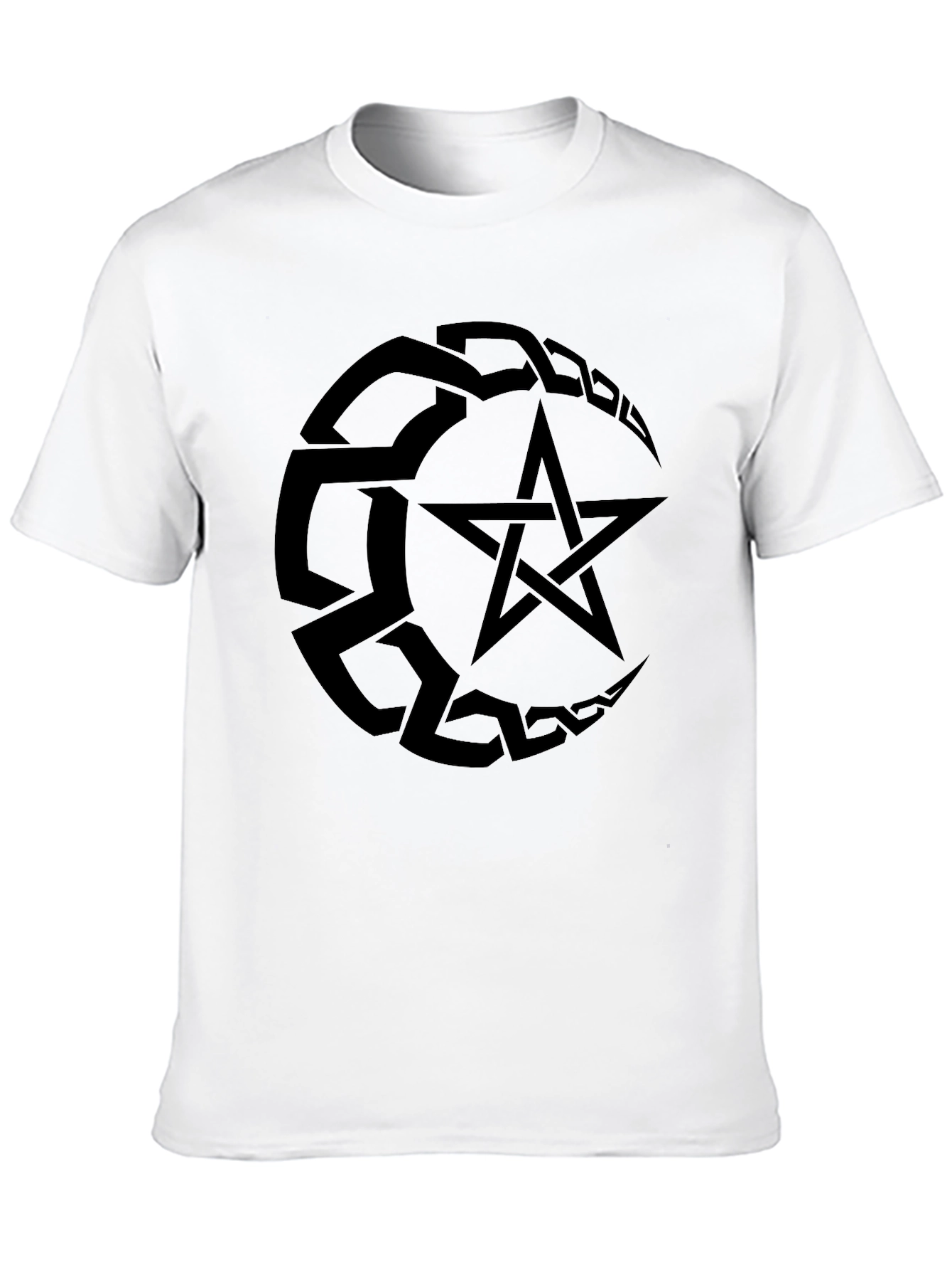 Black Men's Black T-Shirt with Pentagram Design view 10