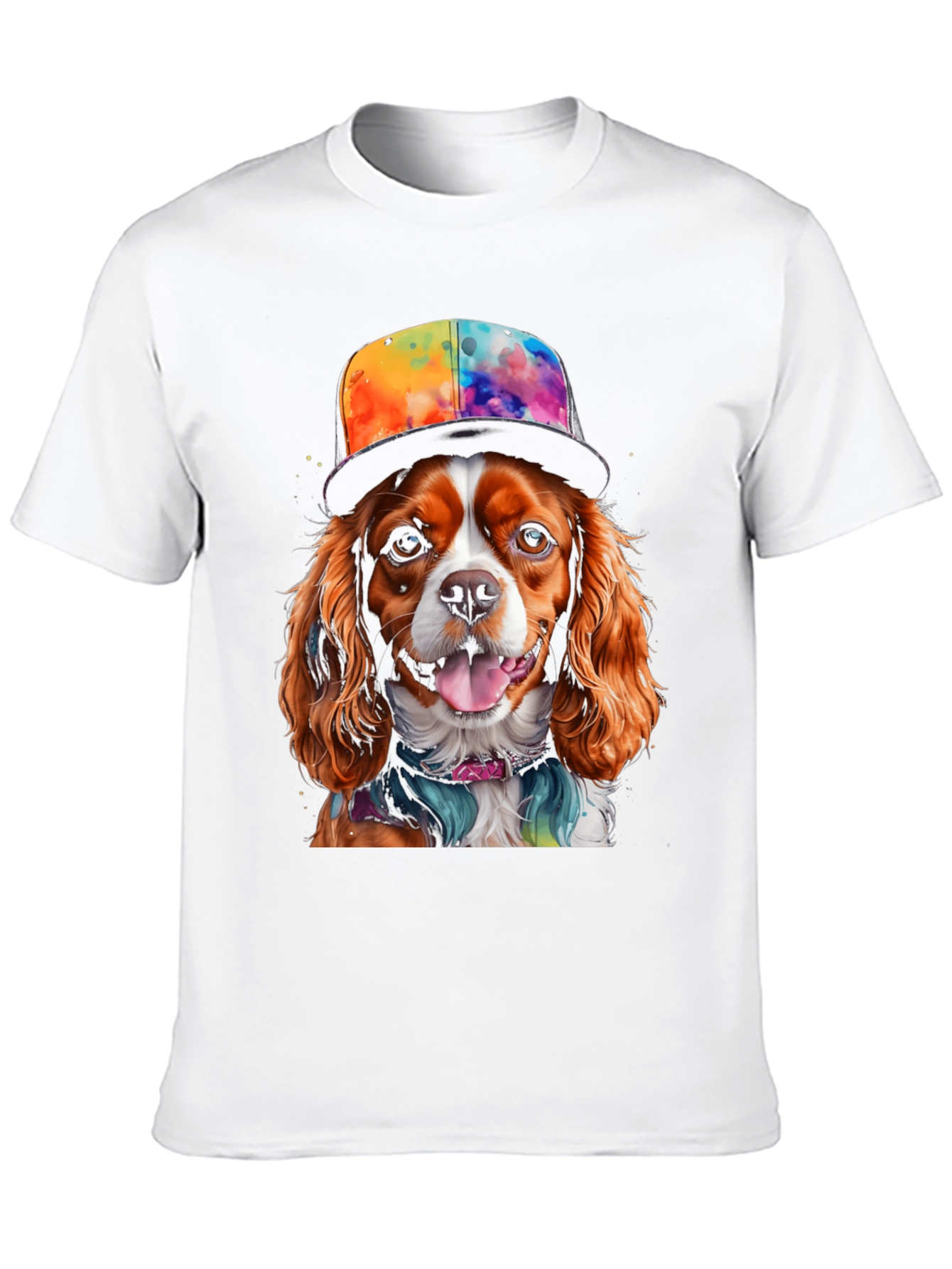 Black Cool Dog T-Shirt: Cavalier in Colorful Hat view 10
