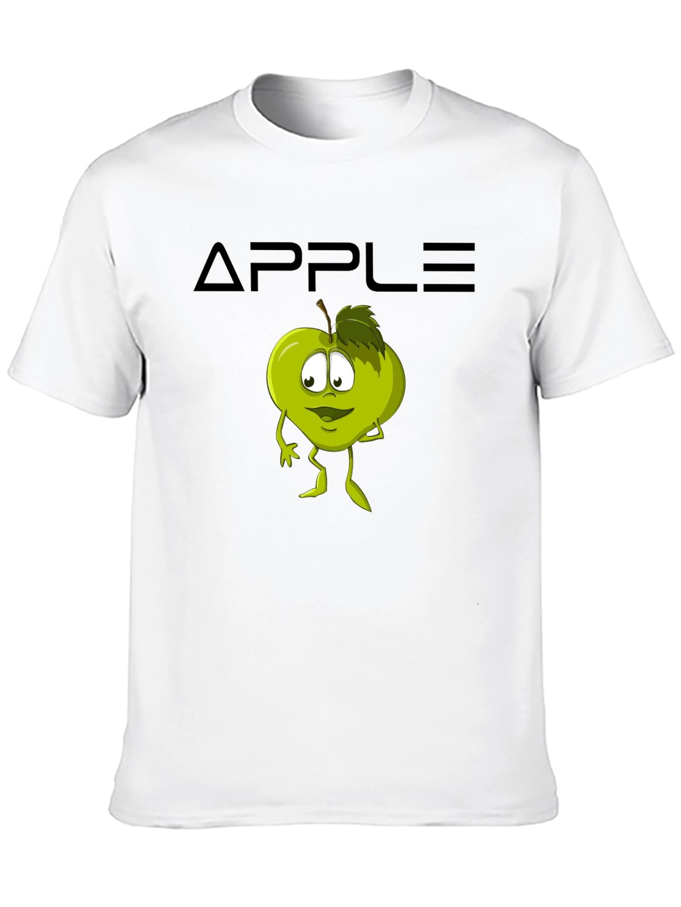 Black Funny Apple Cartoon Graphic Black T-Shirt view 10