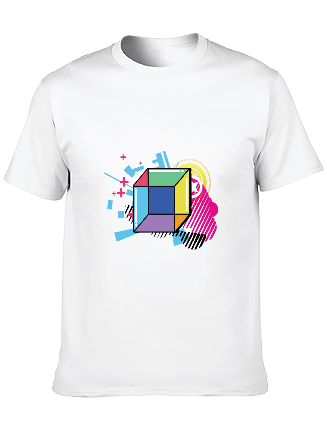 Black Geometric Cube Graphic Black Tee view 10