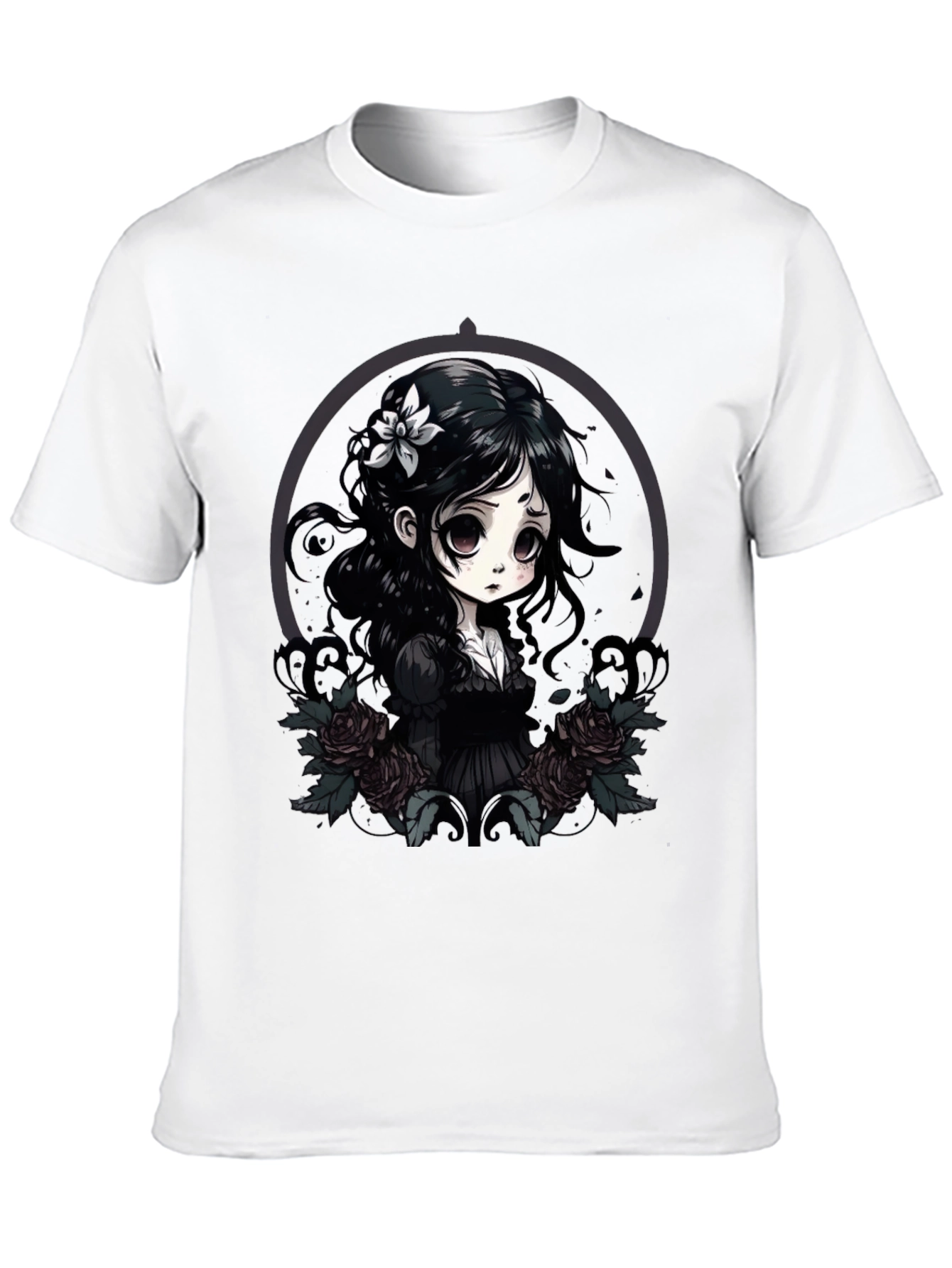 Black Gothic Anime Girl T-Shirt view 10
