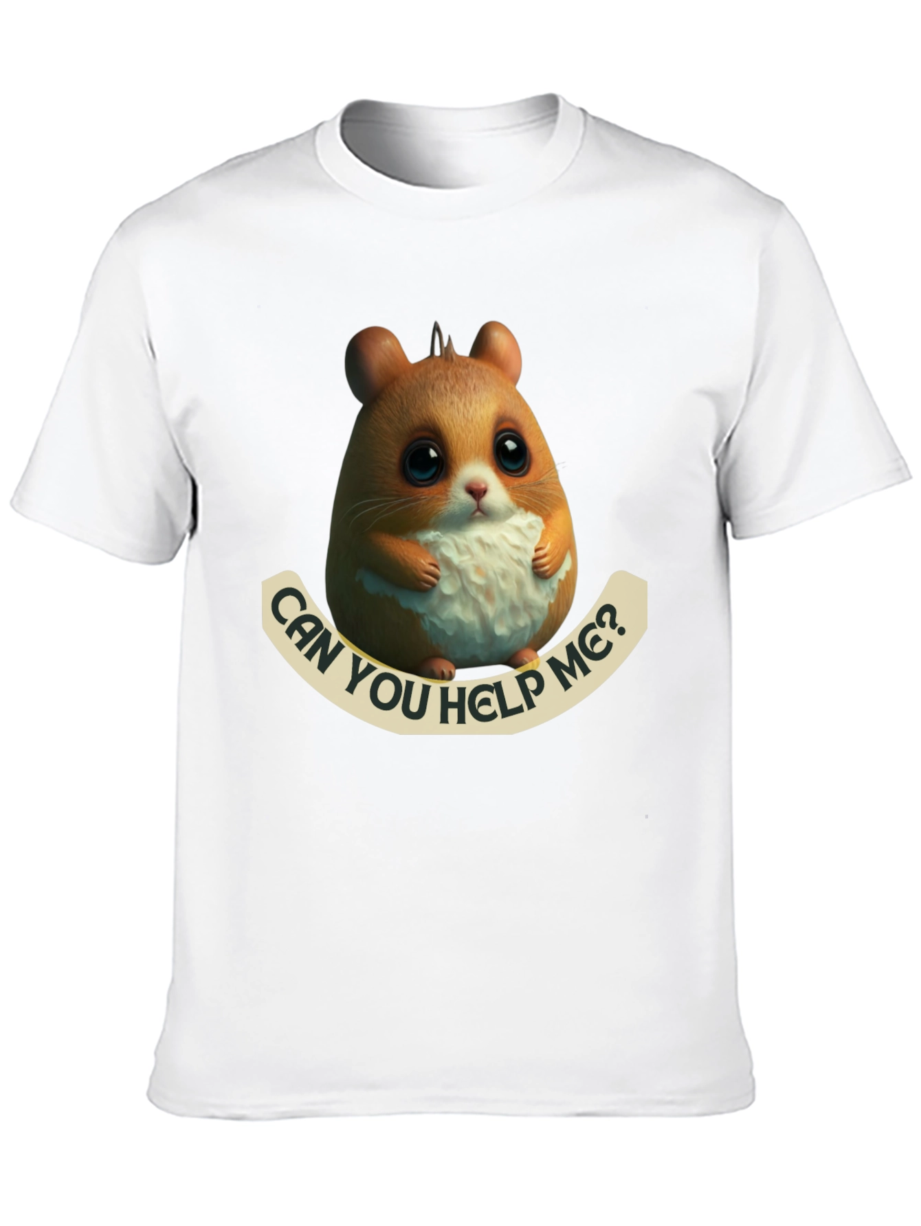 Black Cute Hamster 'Can You Help Me?' Graphic T-Shirt view 10