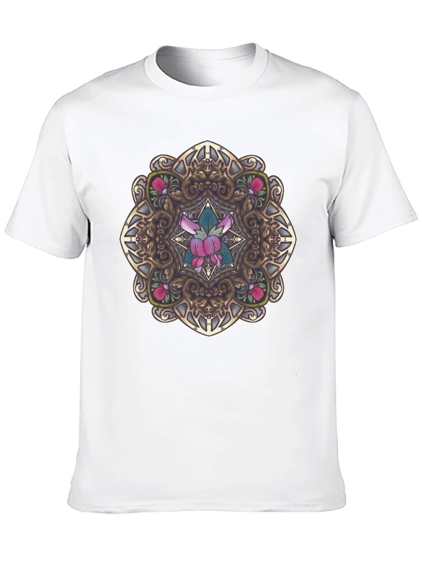Black Ornate Floral Mandala Graphic Black T-Shirt view 10