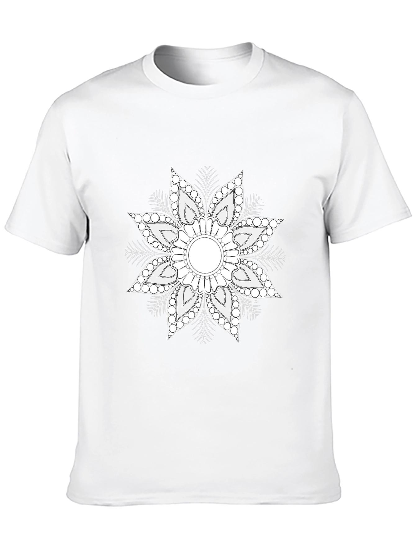 Black Black T-Shirt with White Floral Mandala Design view 10