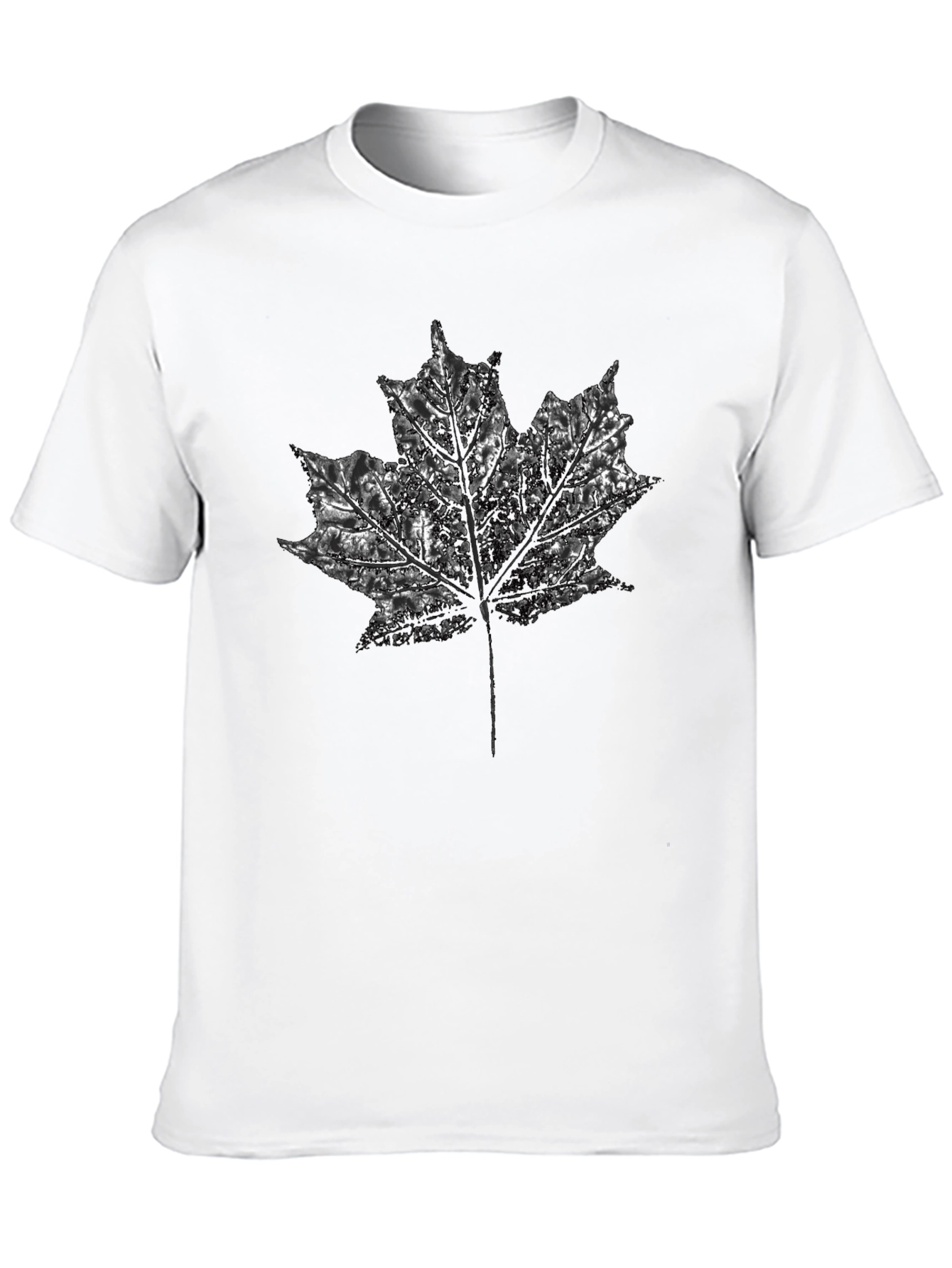 Black Maple Leaf Print Black Crew Neck T-Shirt view 10