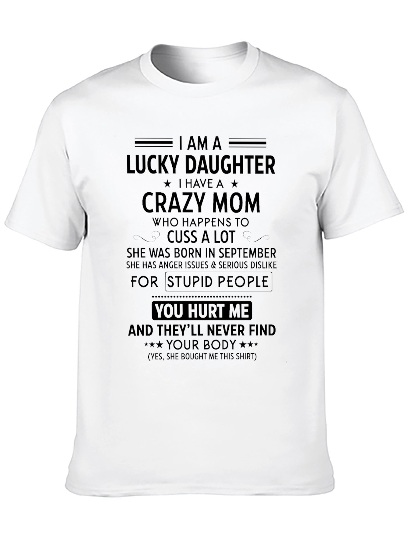 Black Lucky Daughter T-Shirt - Crazy Mom Gift view 10