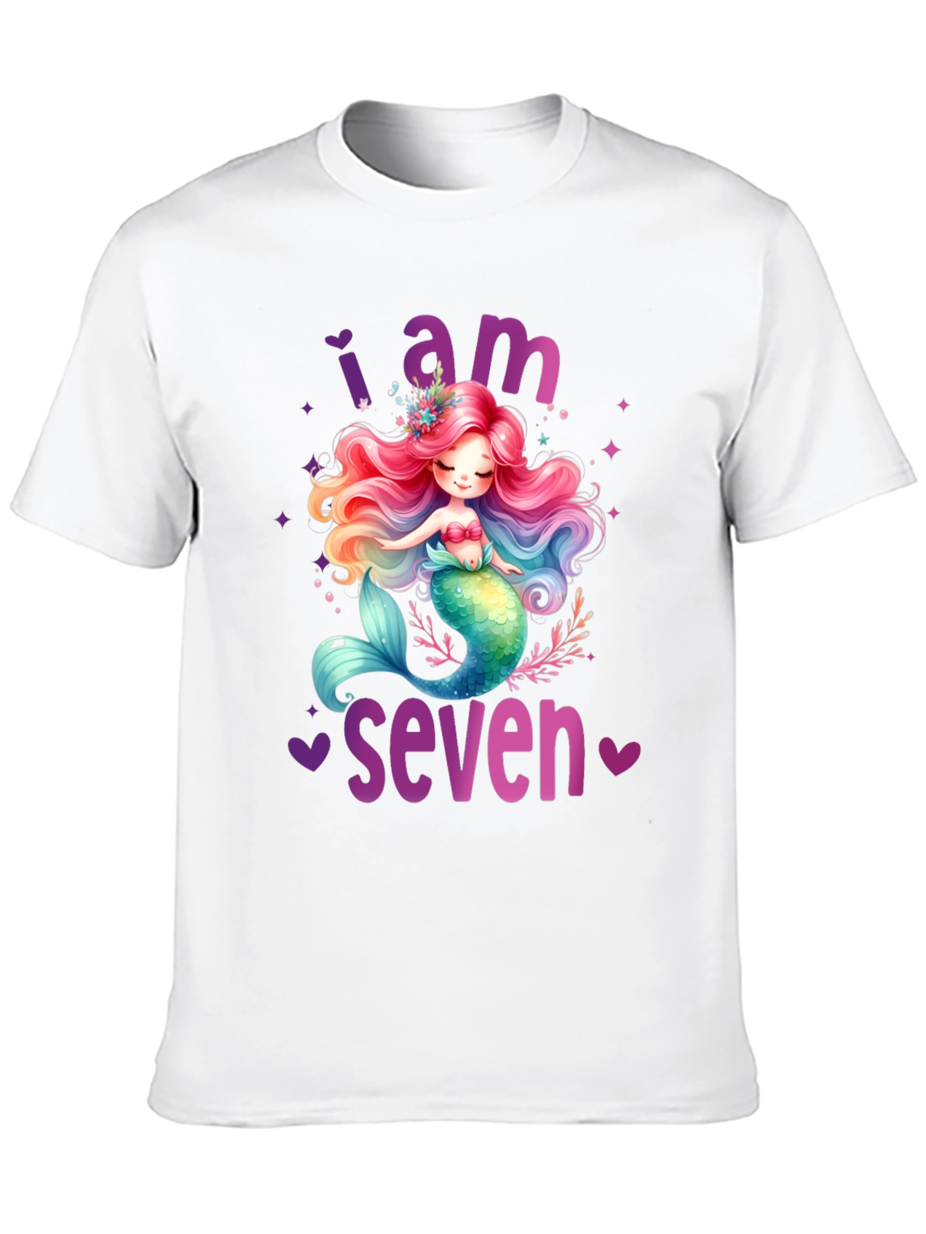 Black Mermaid Birthday T-Shirt - I Am Seven view 10