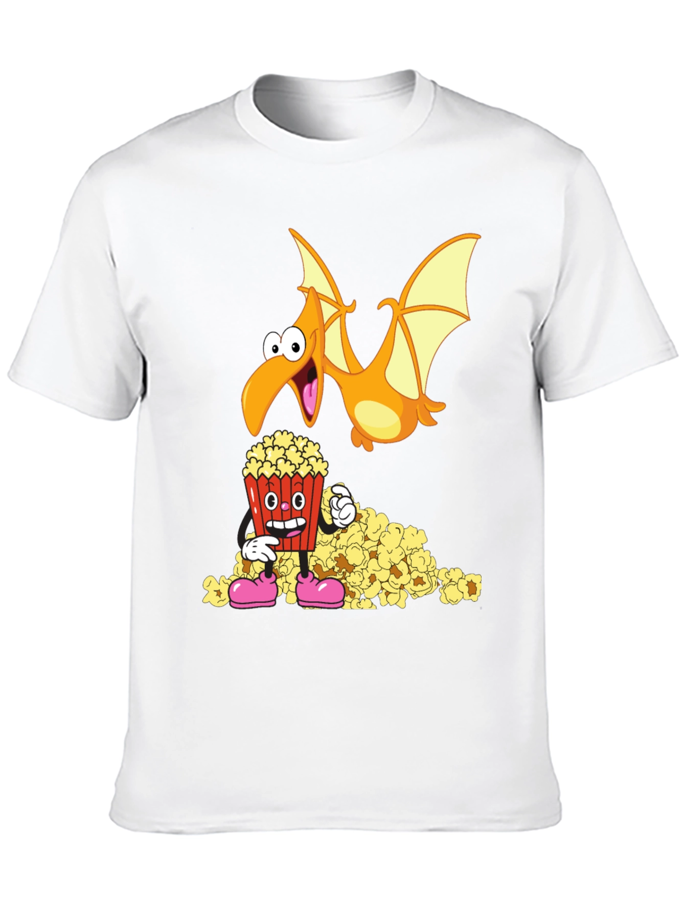 Black Cartoon Pterodactyl & Popcorn Graphic T-Shirt view 10
