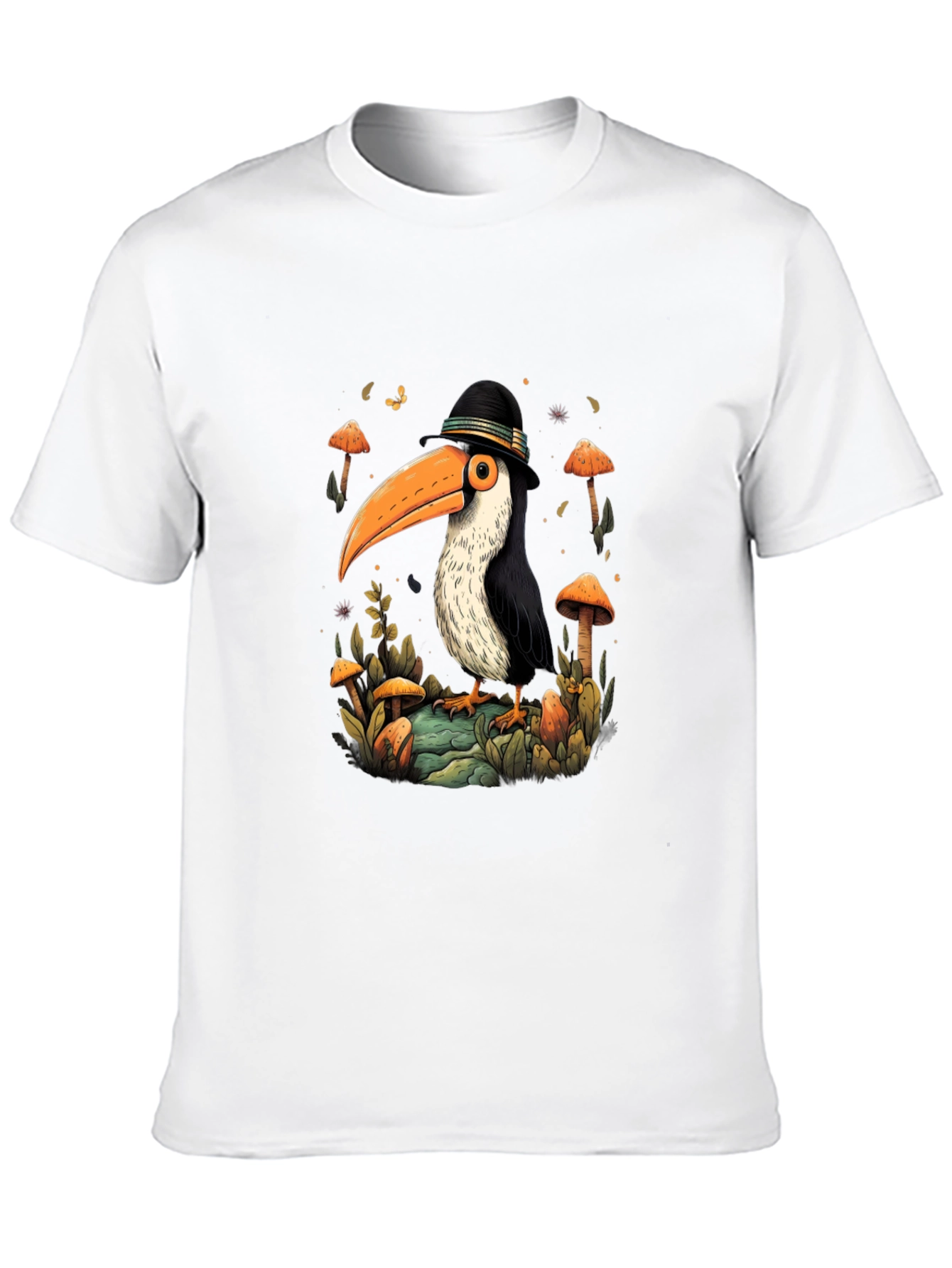 Black Whimsical Toucan T-Shirt - Mushroom Forest Design view 10