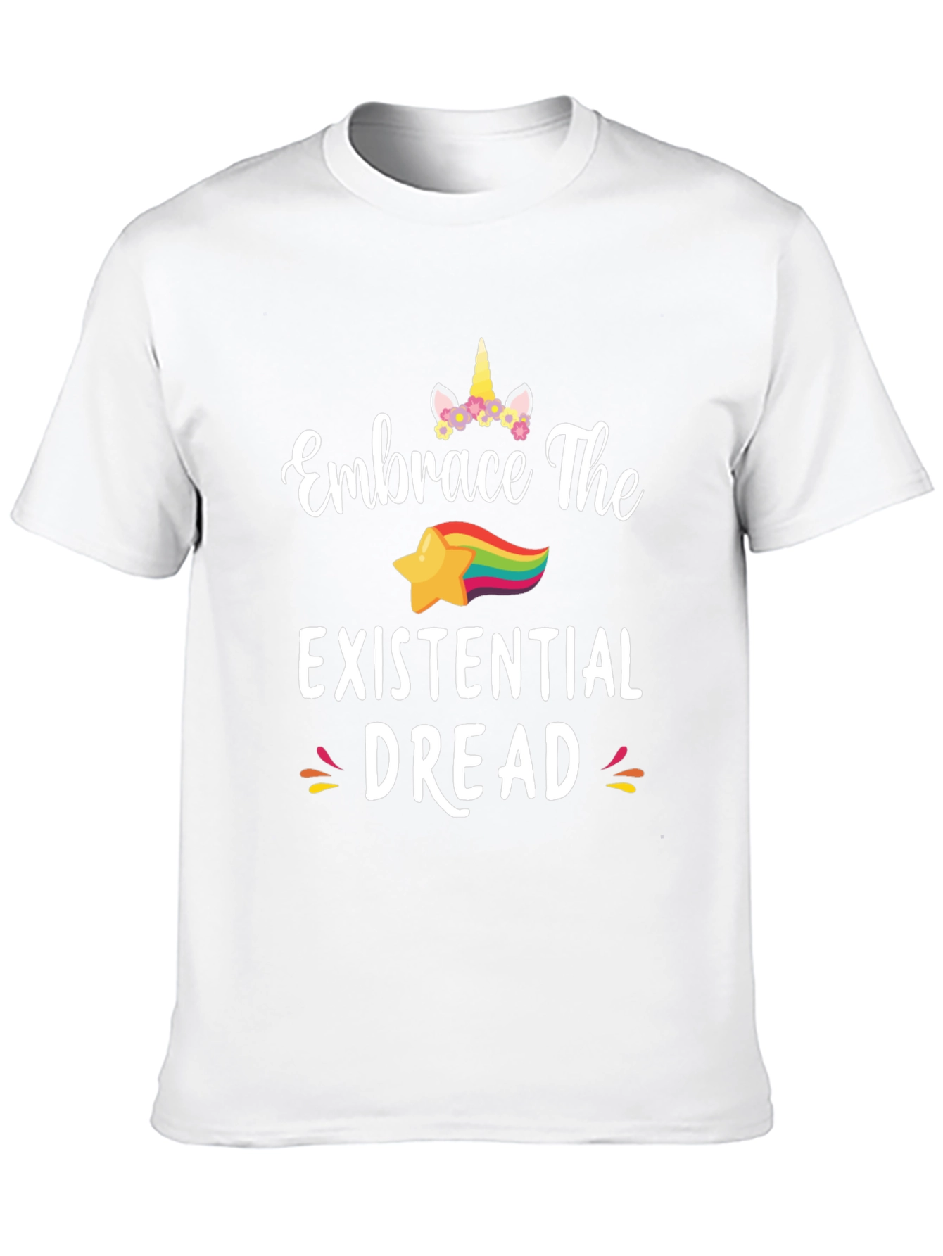 Black Embrace The Existential Dread Funny Unicorn Star T-Shirt view 10