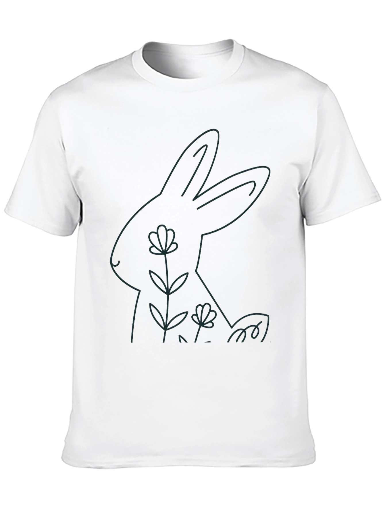 Black Minimalist Rabbit Graphic Tee - Black Cotton Blend view 10