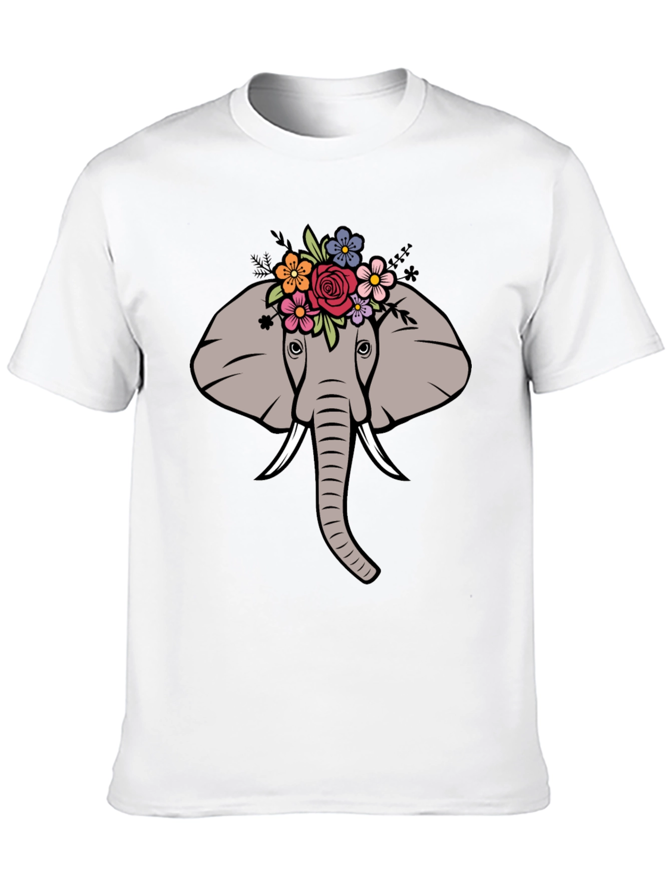 Black Floral Elephant Graphic Tee - Men's Black T-Shirt view 10