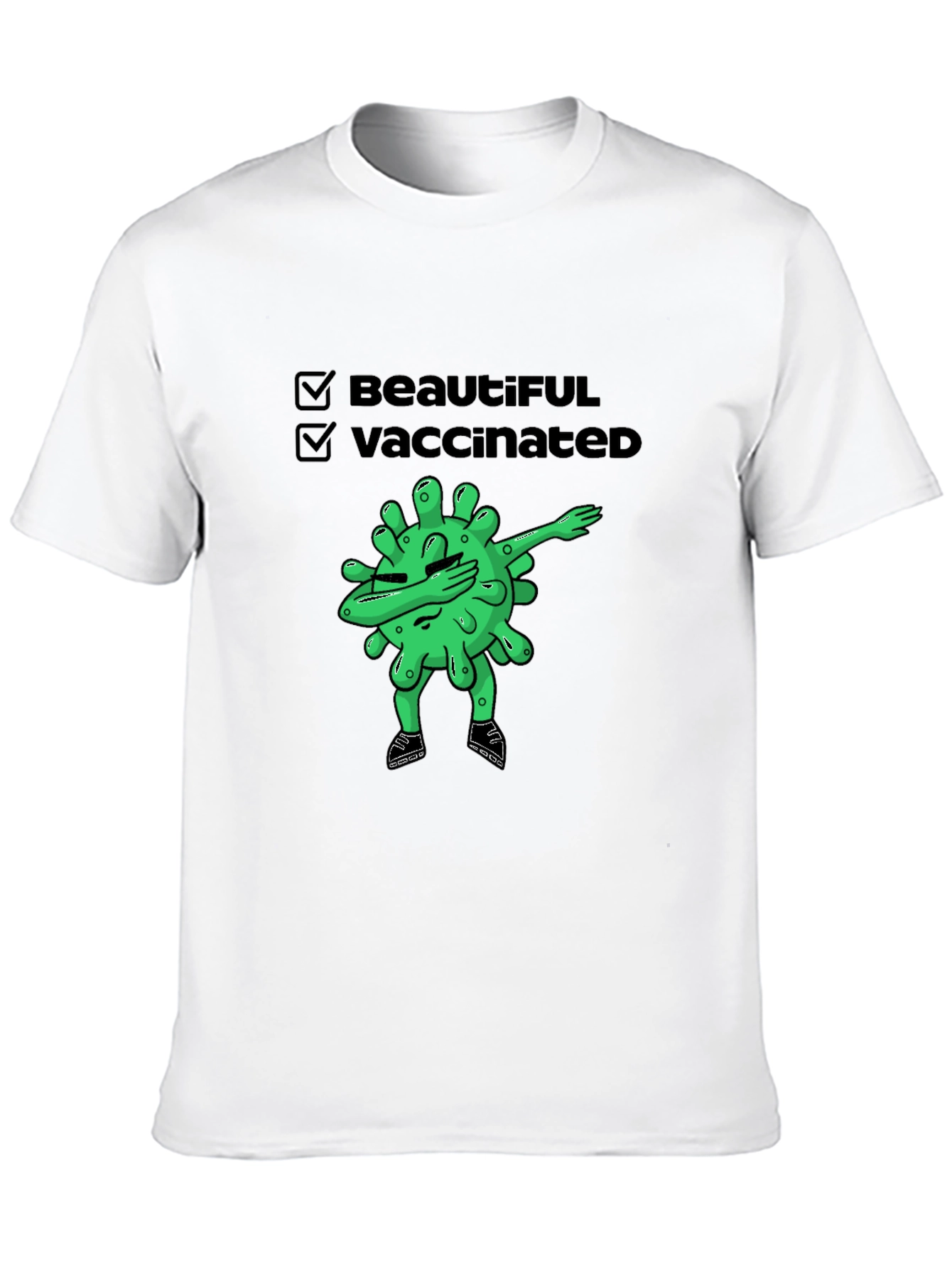 Black Beautiful & Vaccinated Cartoon Graphic T-Shirt view 10