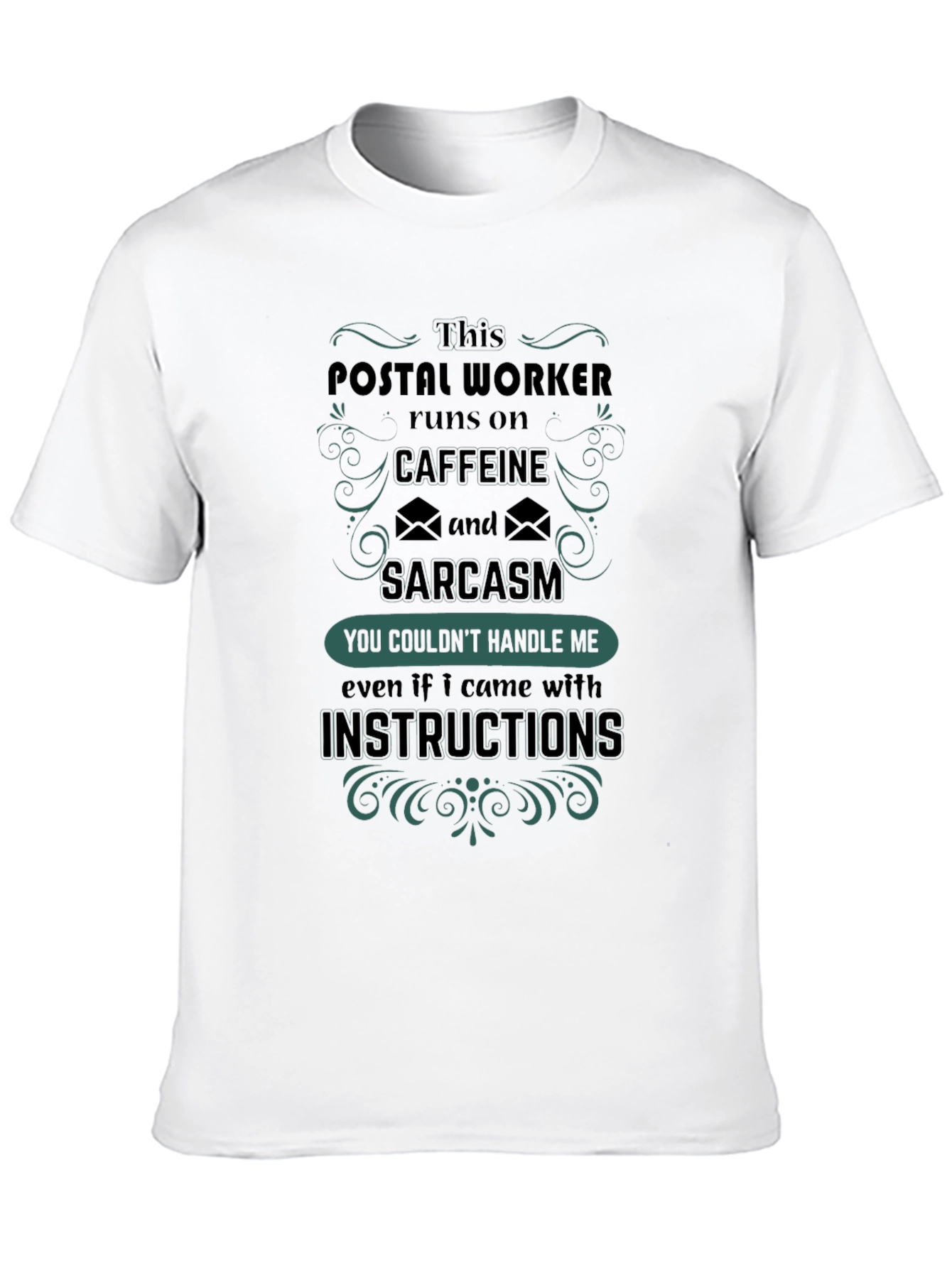 Black Postal Worker Caffeine Sarcasm Graphic Tee view 10