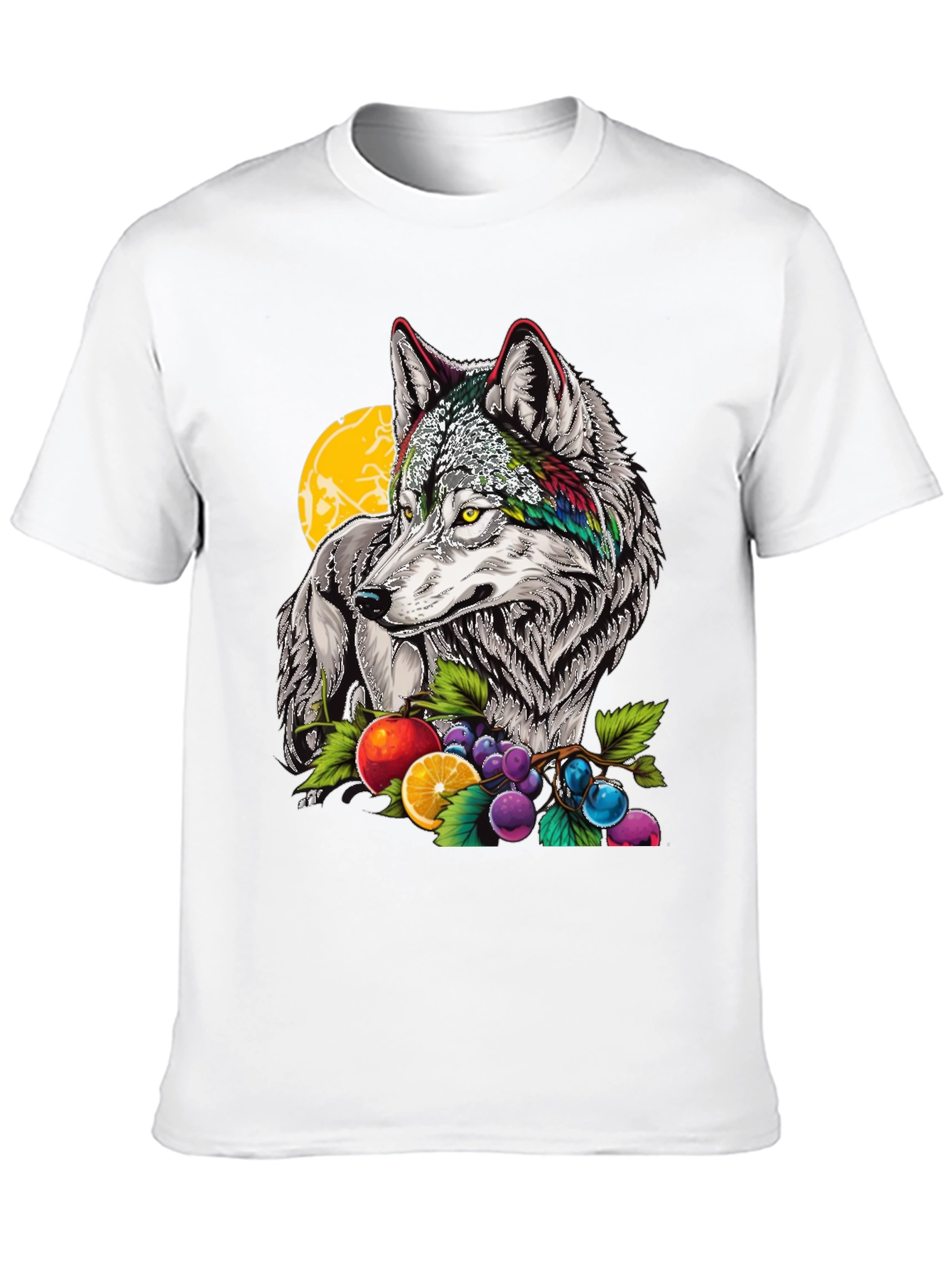 Black Wolf & Fruit Graphic Print T-Shirt - Black view 10
