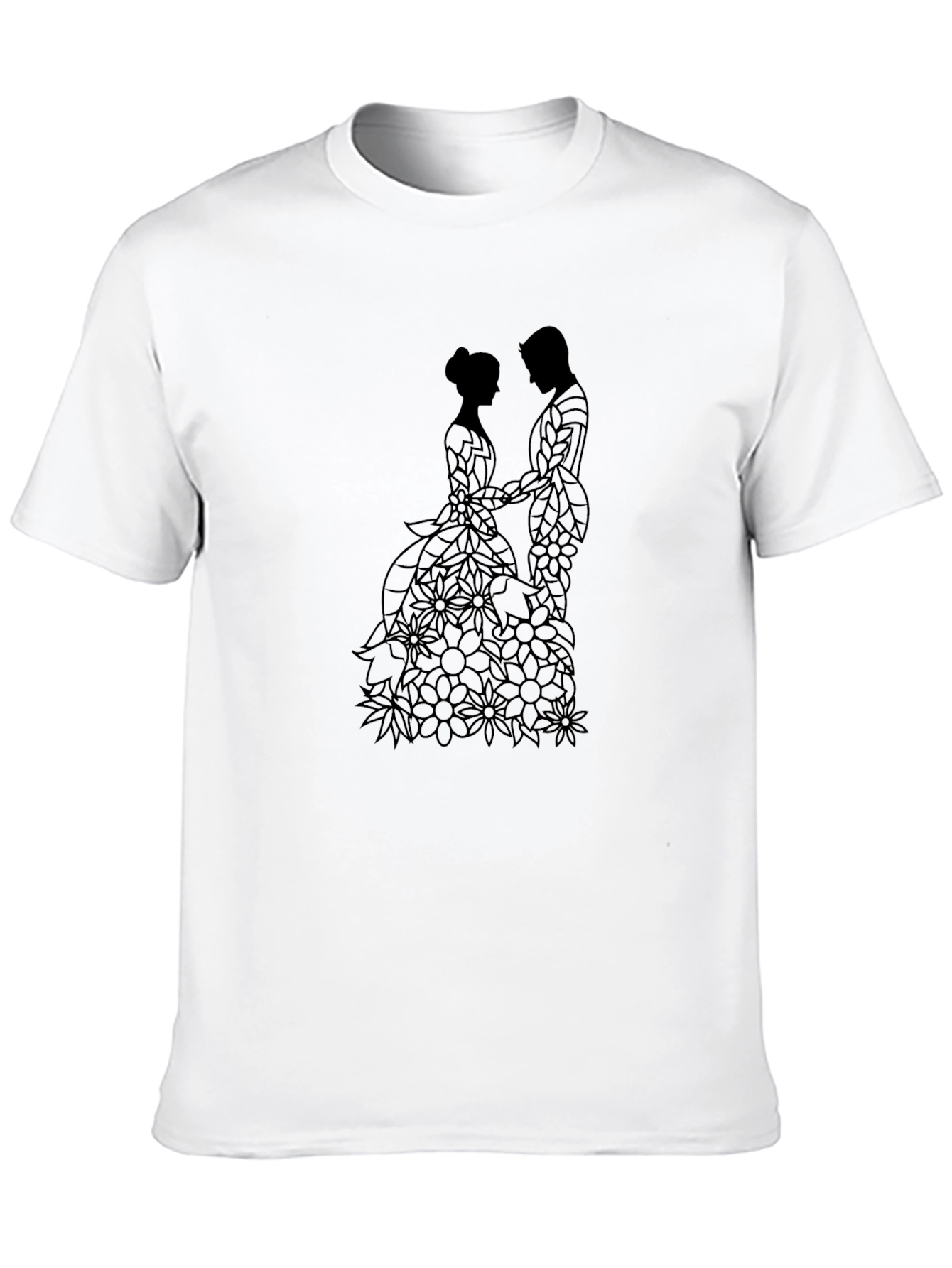 Black Elegant Floral Couple T-Shirt - Black view 10