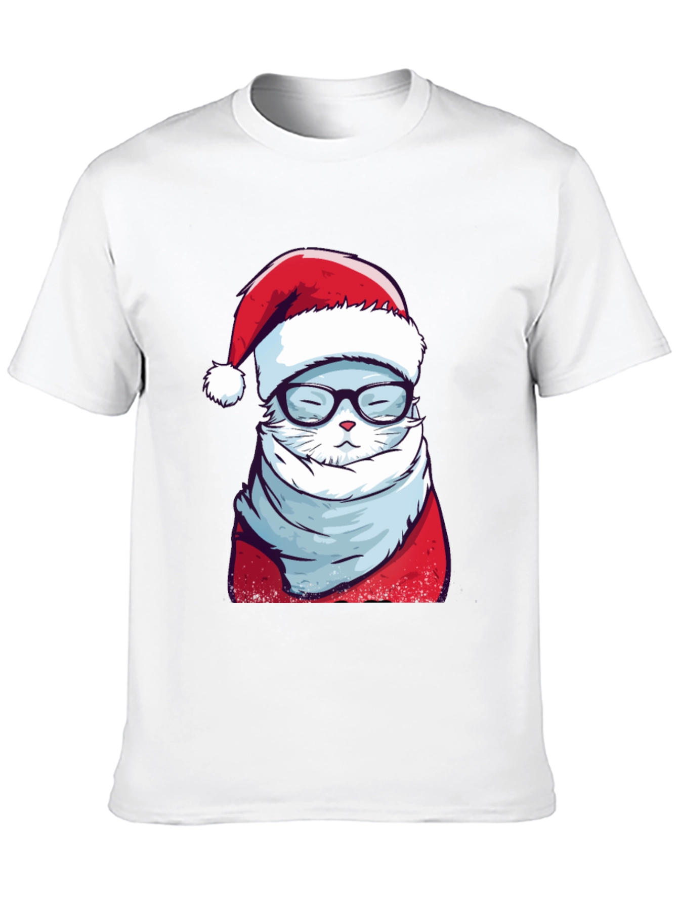 Black Holiday Cat T-Shirt: Santa Hat & Glasses view 10
