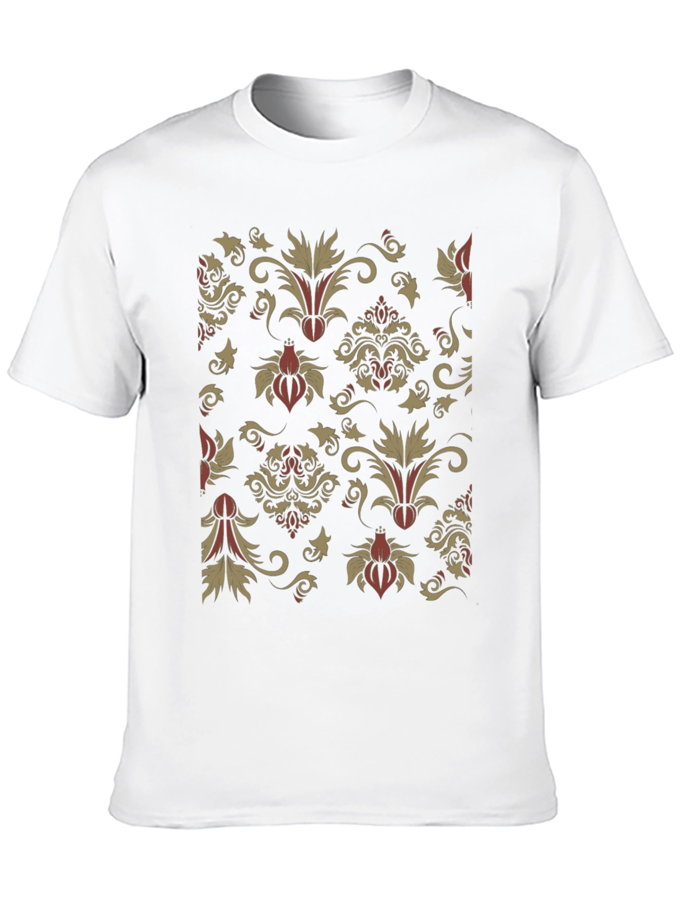 Black Floral Damask Print Black Crewneck T-Shirt view 10