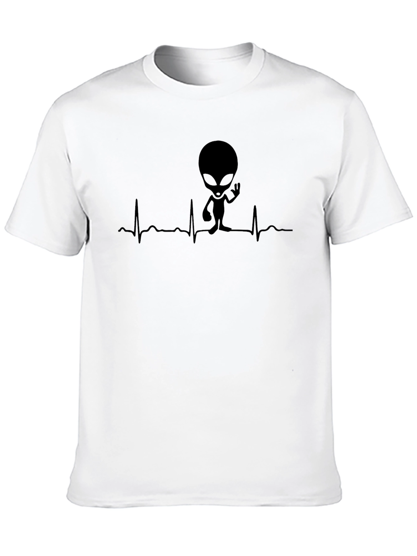 Black Alien Heartbeat T-Shirt - Black, Unique Design view 10