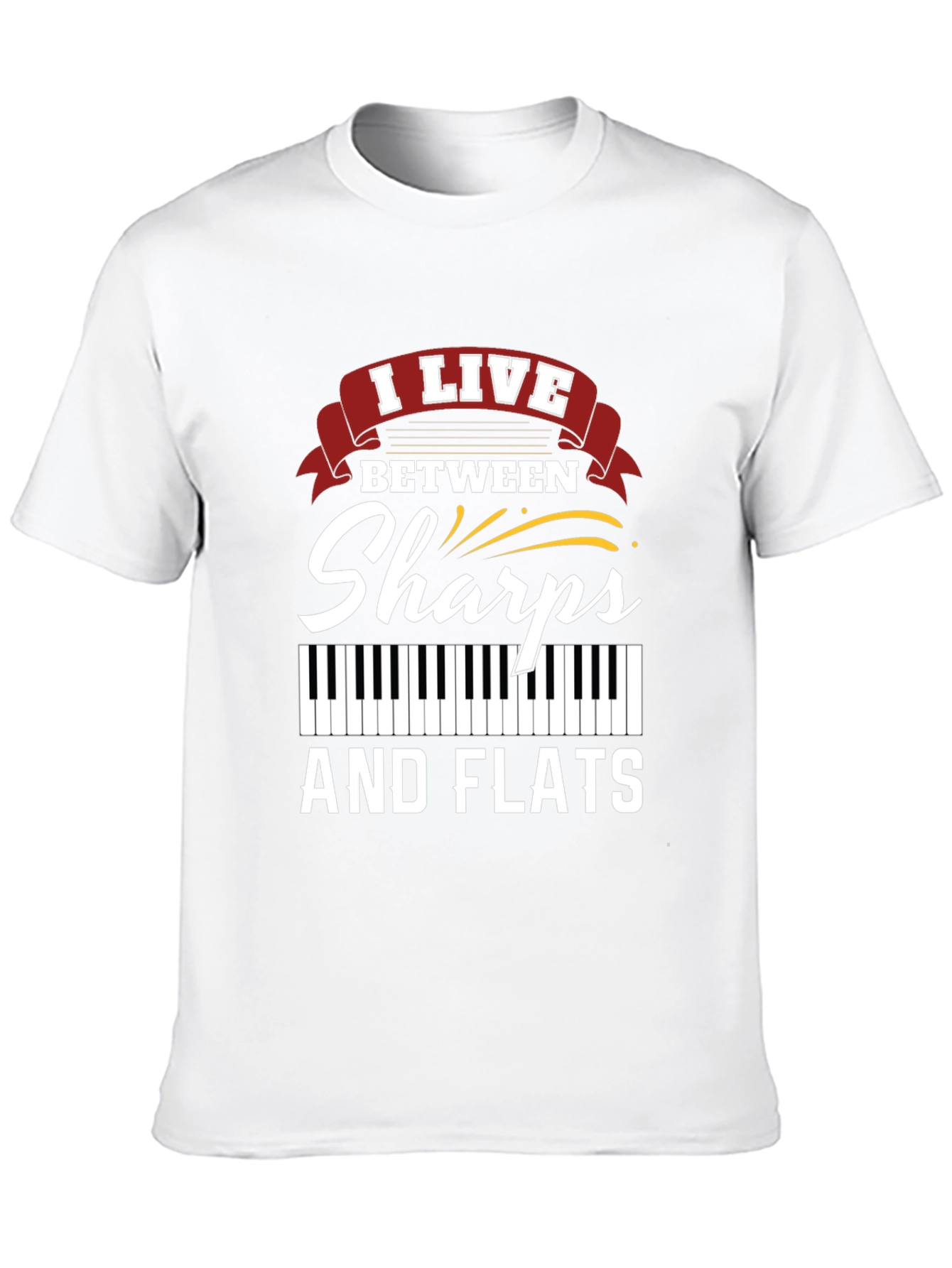 Black I Live Between Sharps and Flats Musician T-Shirt view 10