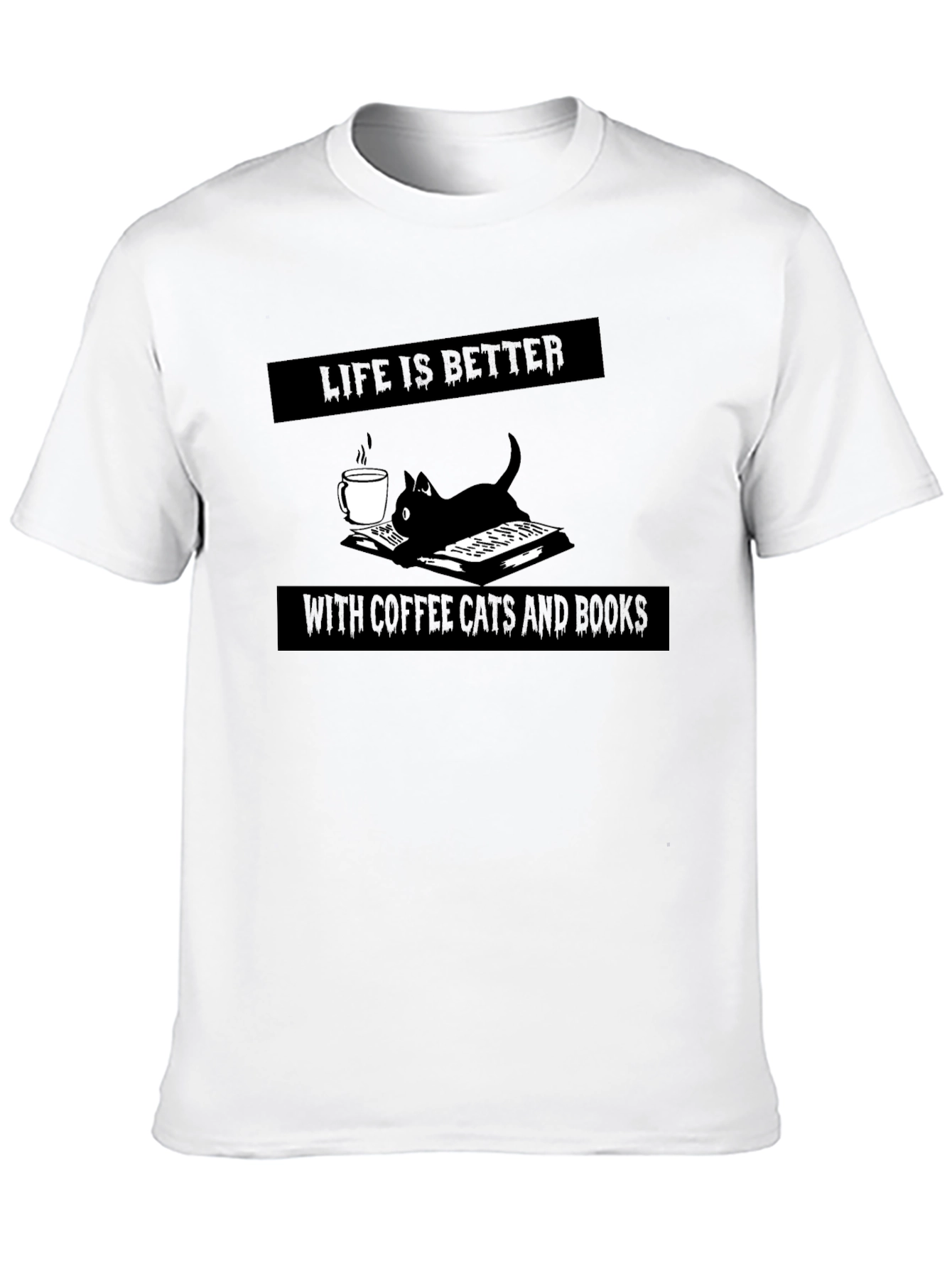 Black Life is Better with Coffee, Cats, and Books Black Tee view 10