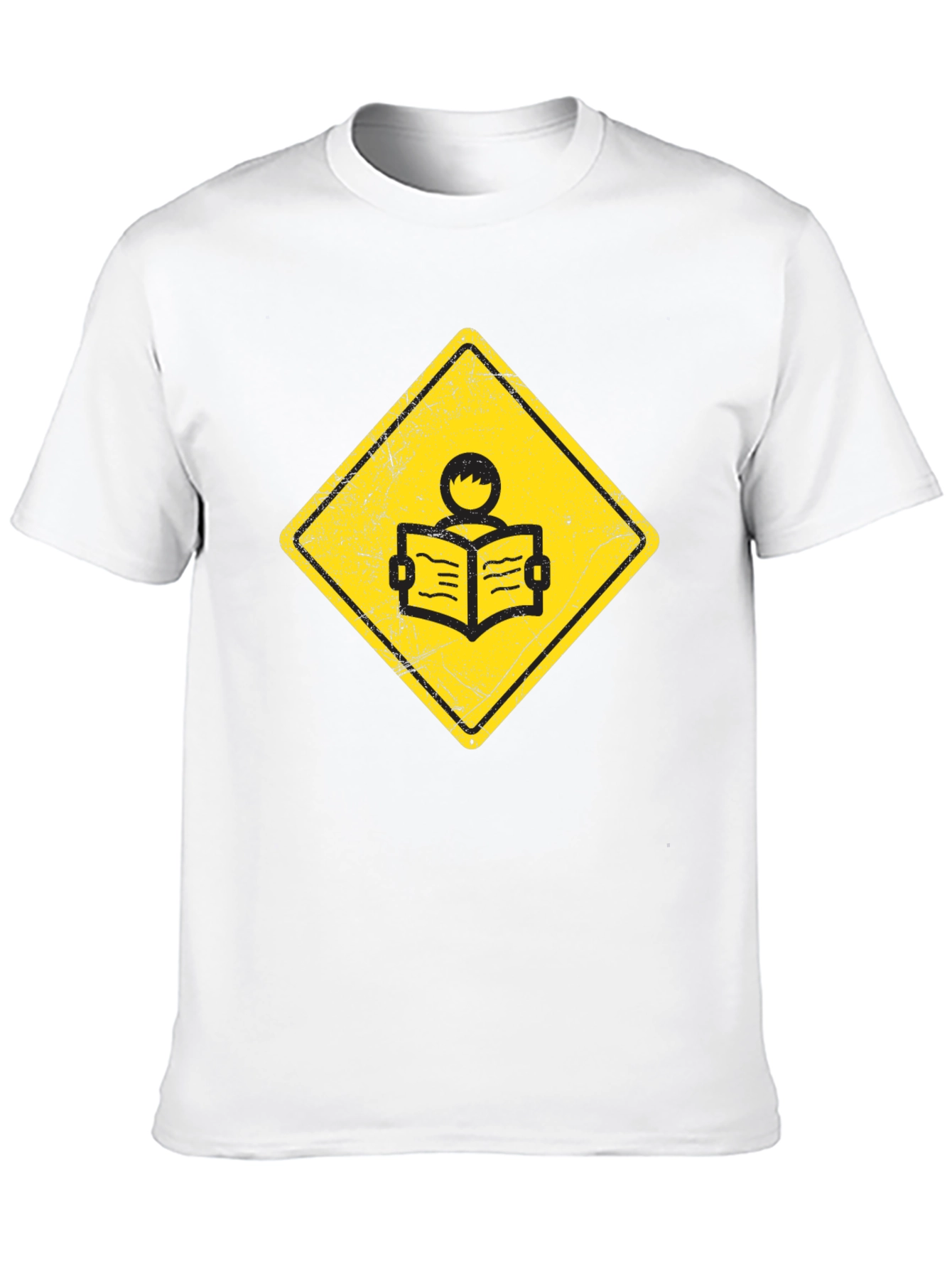 Black Caution Reader T-Shirt - Black Cotton Tee view 10