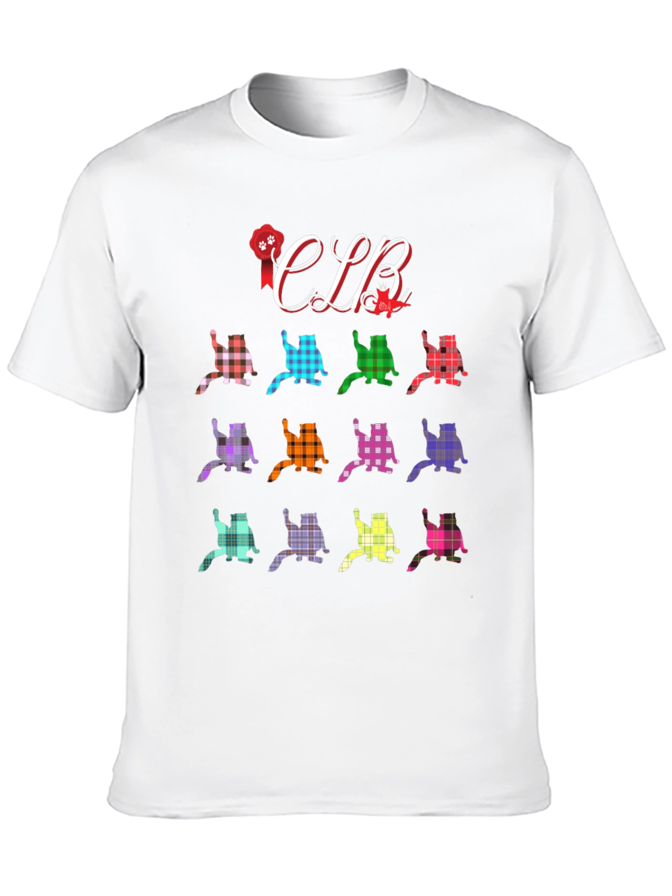 Black Colorful Plaid Cat Lover T-Shirt view 10