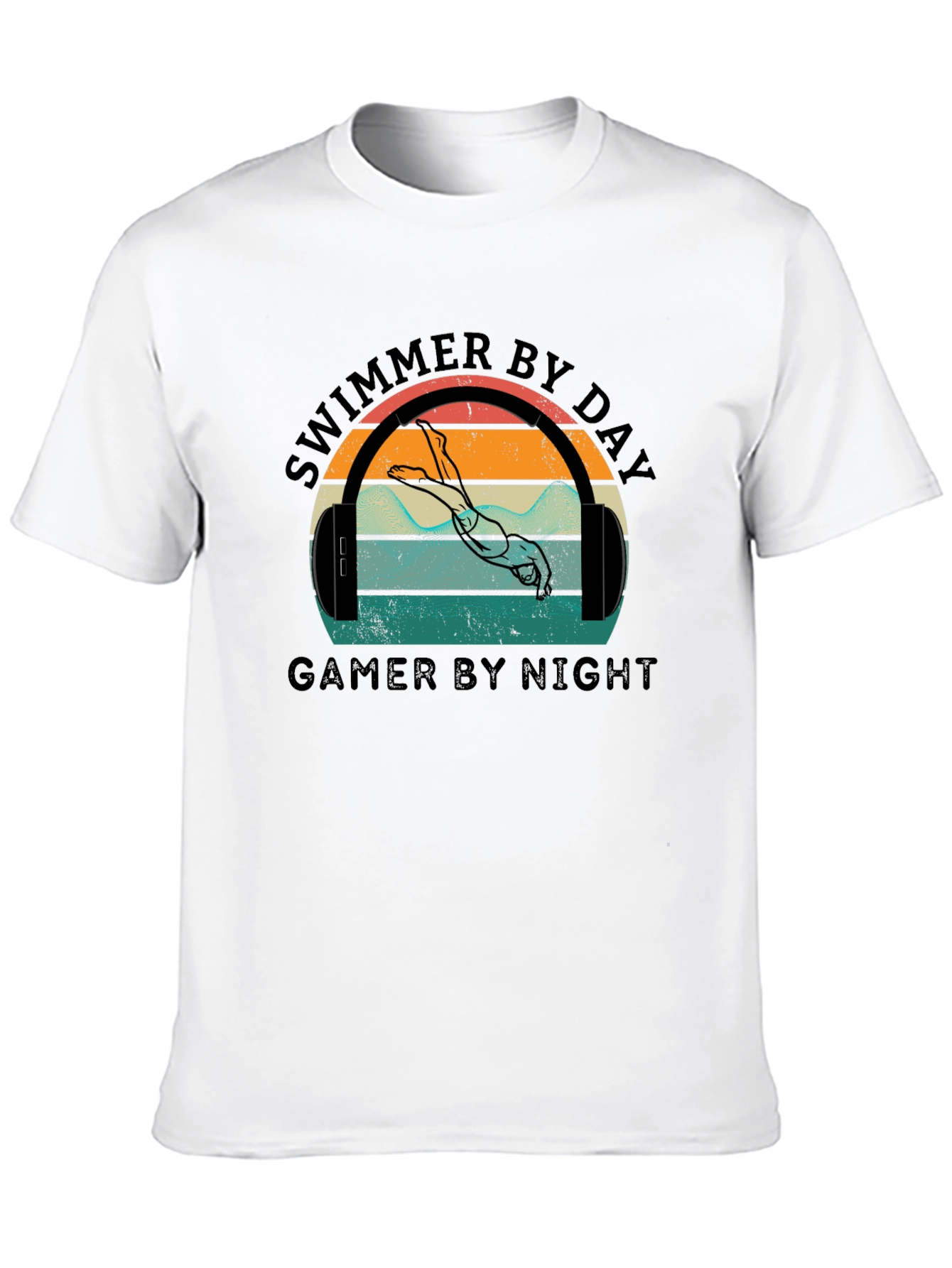 Black Swimmer By Day Gamer By Night Graphic T-Shirt view 10