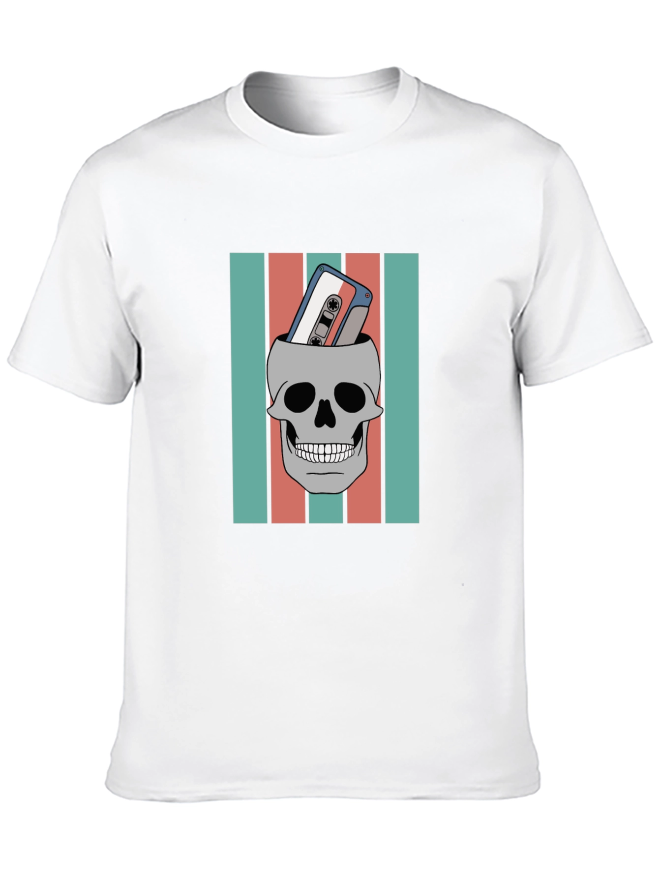Black Skull & Cassette Tape Graphic Tee - Retro Music Vibes view 10