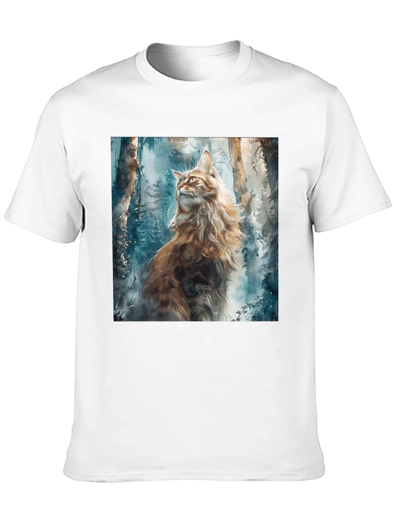 Black Watercolor Cat in Forest Graphic Tee view 10