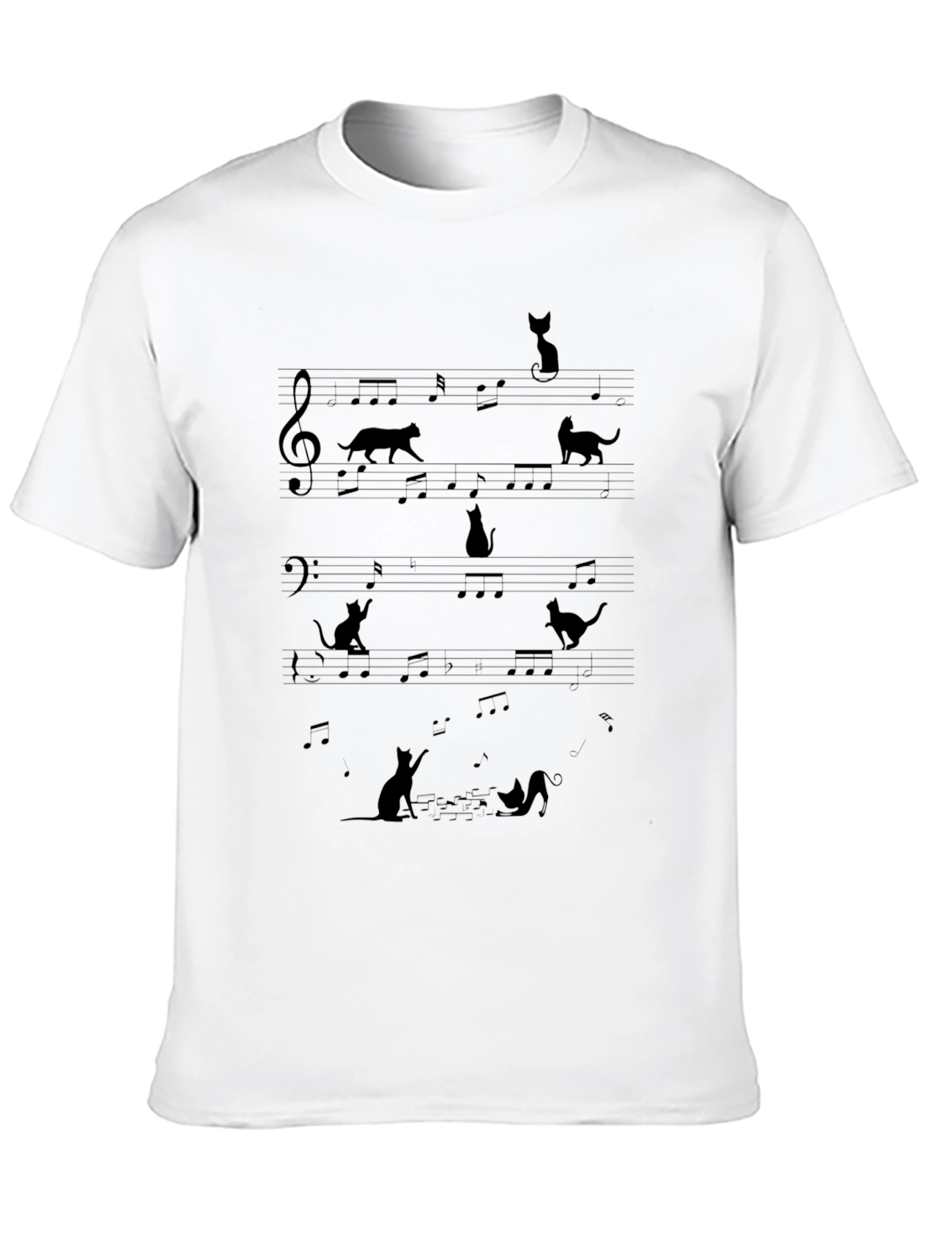 Black Cats on Music Notes Black T-Shirt view 10