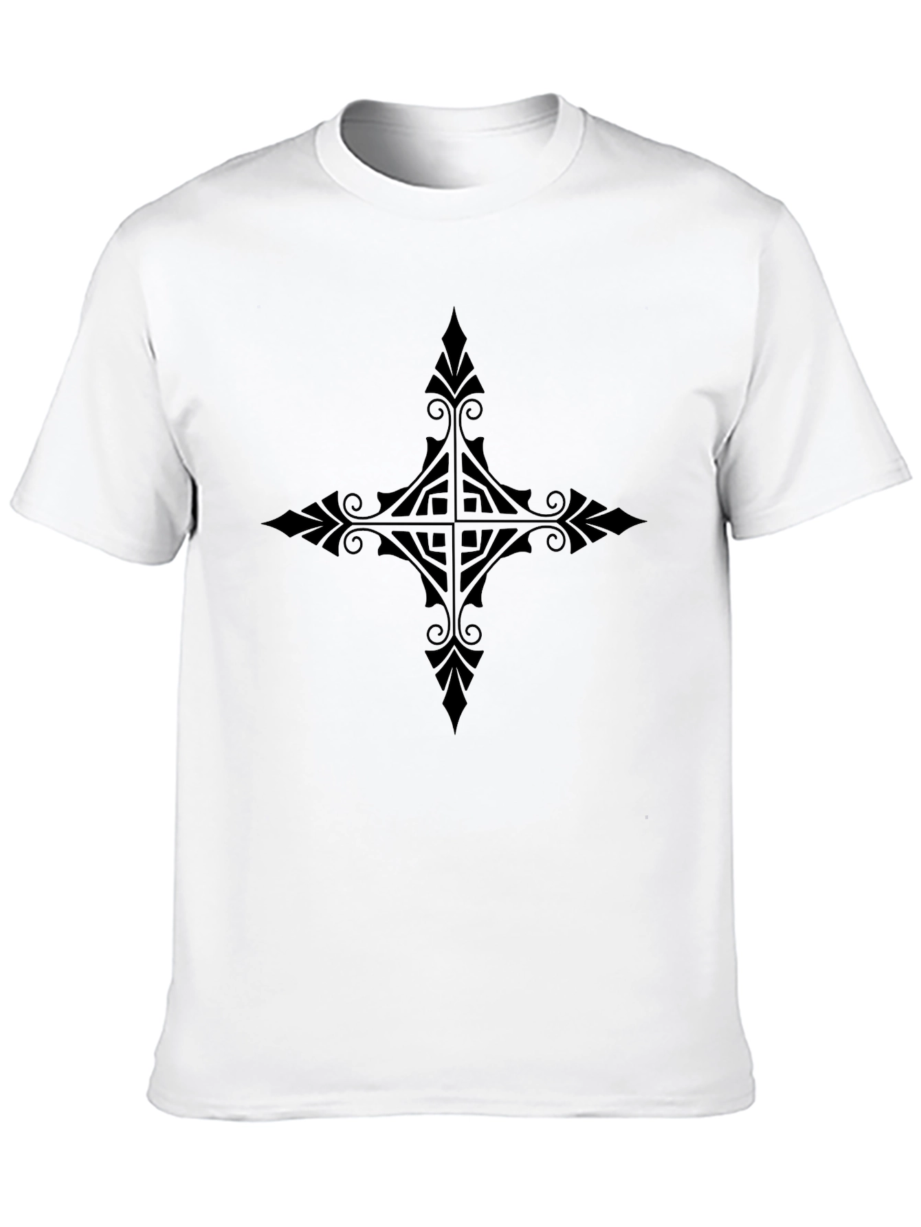 Black Men's Black T-Shirt with Ornamental Cross Design view 10