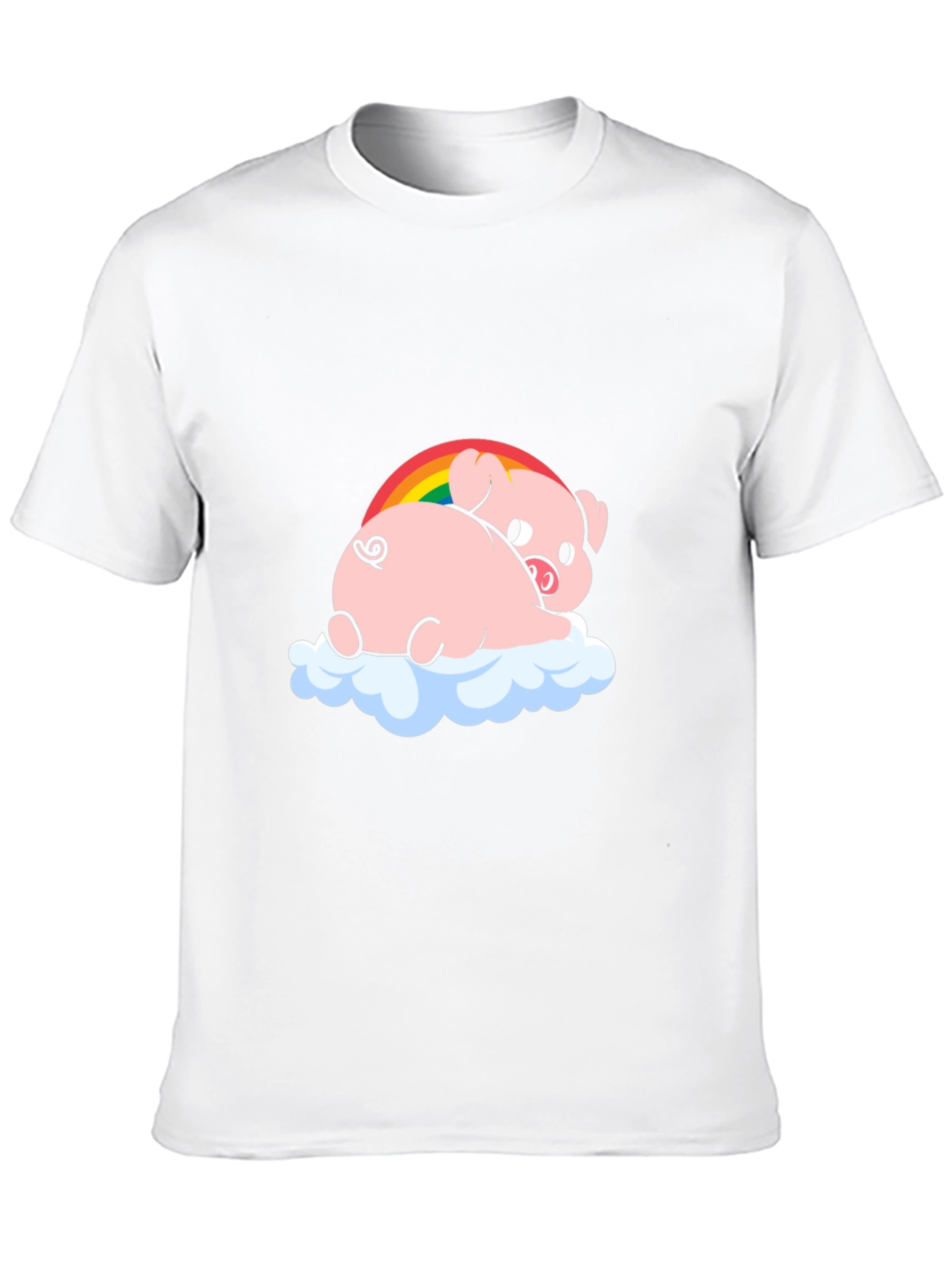 Black Cute Pig Rainbow Cloud Graphic T-Shirt view 10